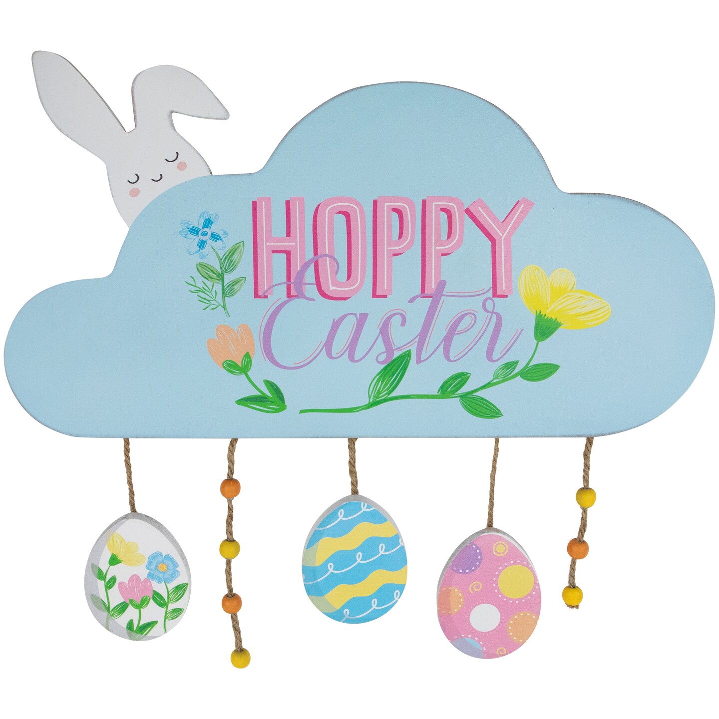Northlight Hoppy Easter Wooden Wall Sign with Bunny and Eggs - 15.75&#x22;