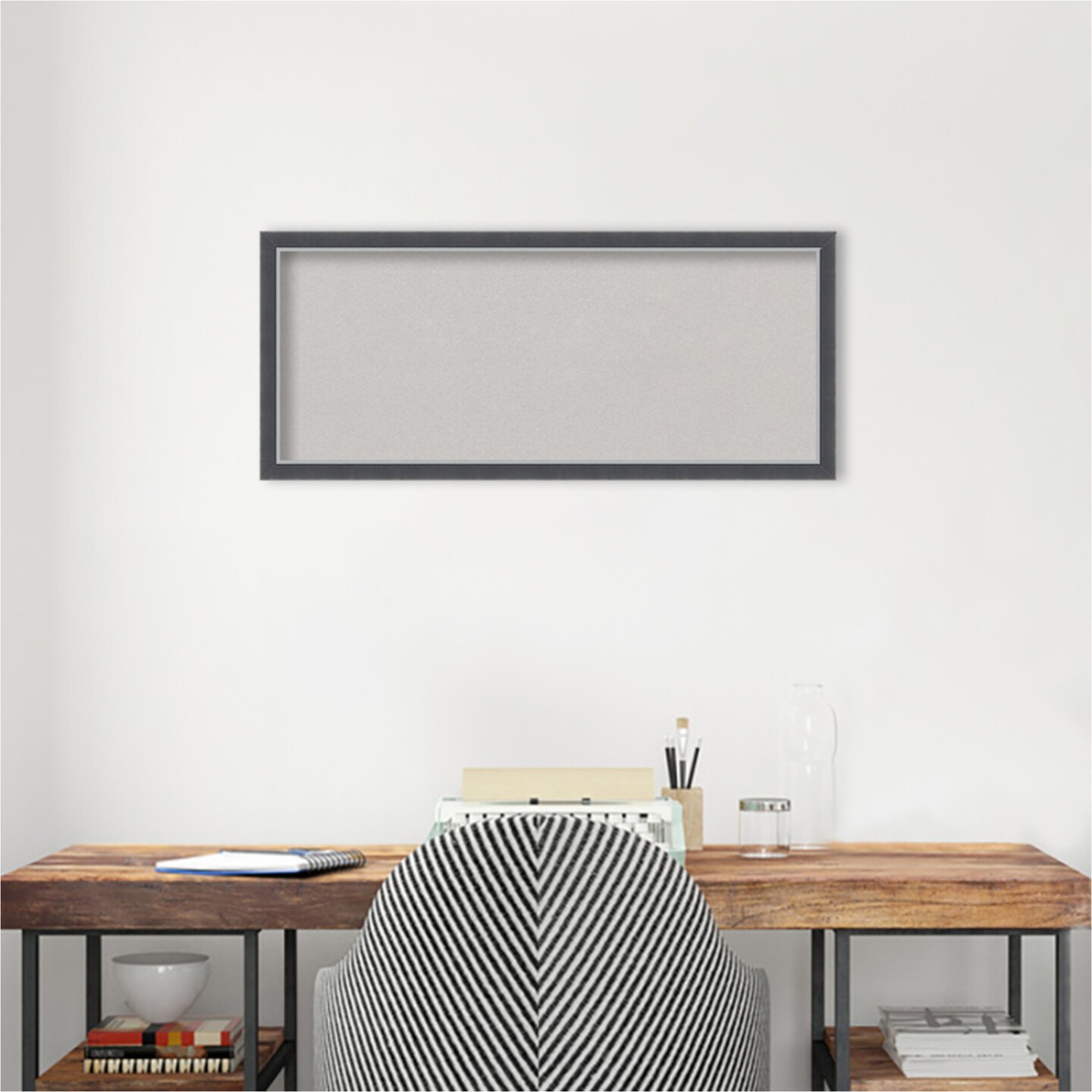 Eva Black Silver Thin Framed Corkboard, Grey Cork