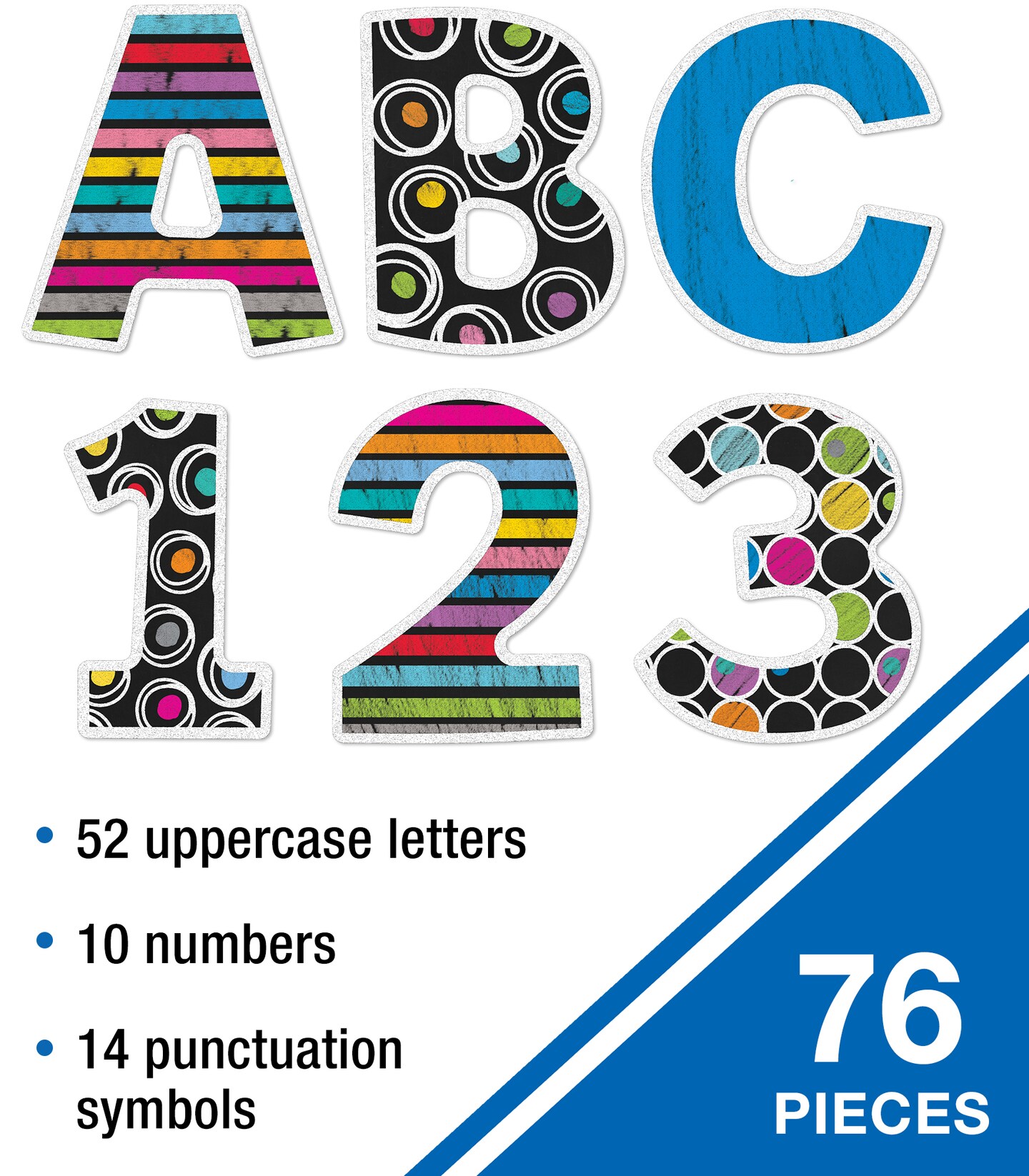 Carson Dellosa 76-Piece Chalkboard Cutout Letters, 4&#x22; Colorful Uppercase Alphabet, Numbers, Punctuation, and Symbols for Bulletin Board, Posterboard, Party, and Classroom Decor
