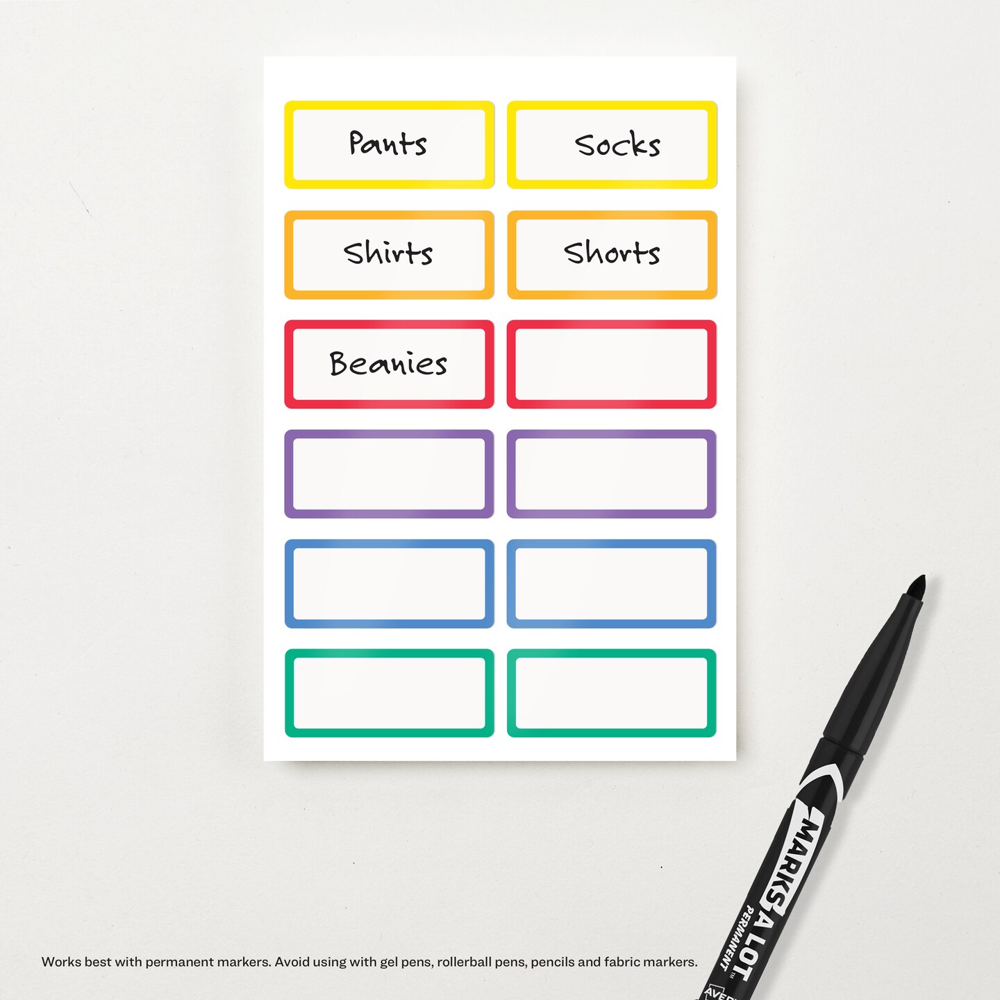 Avery No-Iron Fabric Name Labels, Rainbow Borders Preprinted Designs, Handwrite-Only, 24 Preprinted Labels (40706)