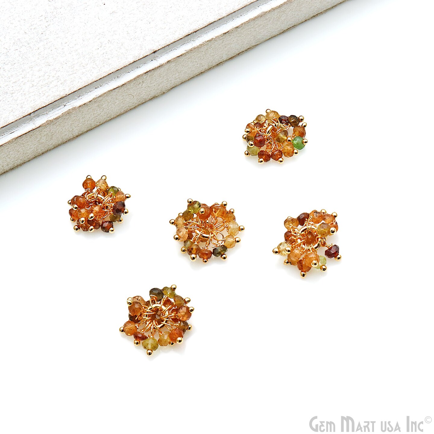 Tiny Cluster Gemstone Pendant, Natural Small Beads Charm, 12mm, Gold Plated DIY Jewelry, GemMartUSA (50364)