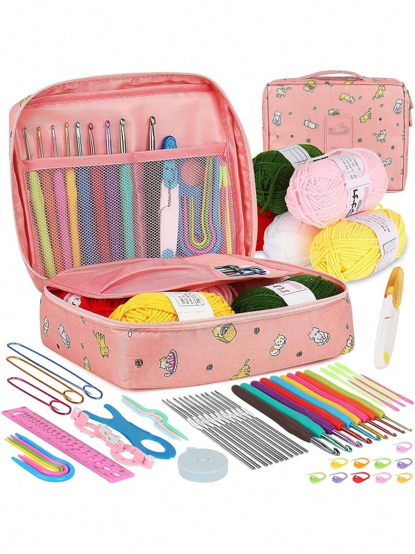 59Pcs Beginner Crochet Kit for Adults Complete Set with Metal Hooks