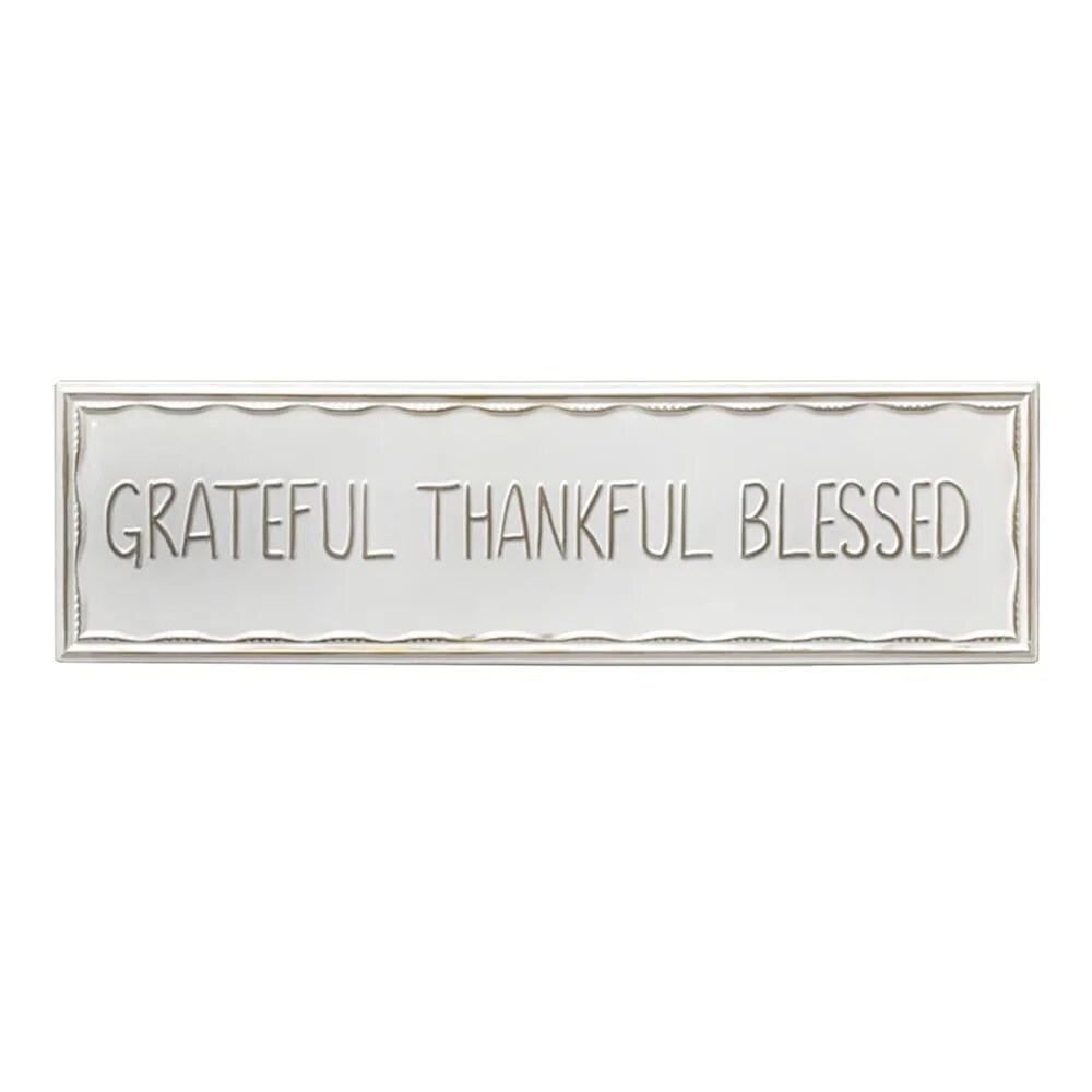 Creative Design 28" White and Gold "GRATEFUL THANKFUL BLESSED" Rectangular Antique Wall Sign