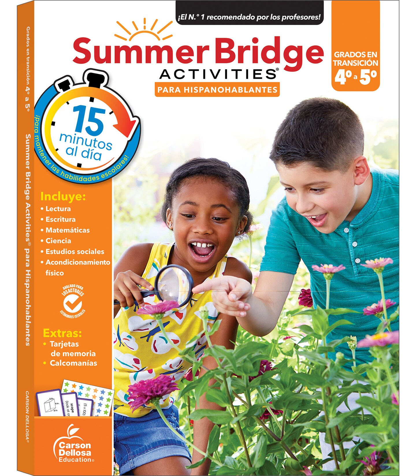 Summer Bridge Activities Spanish Workbook, Bridging Grade 4 to 5 in Just 15 Minutes a Day, Reading, Writing, Math, Science, Social Studies, Summer Learning Activity Book With Spanish Flash Cards