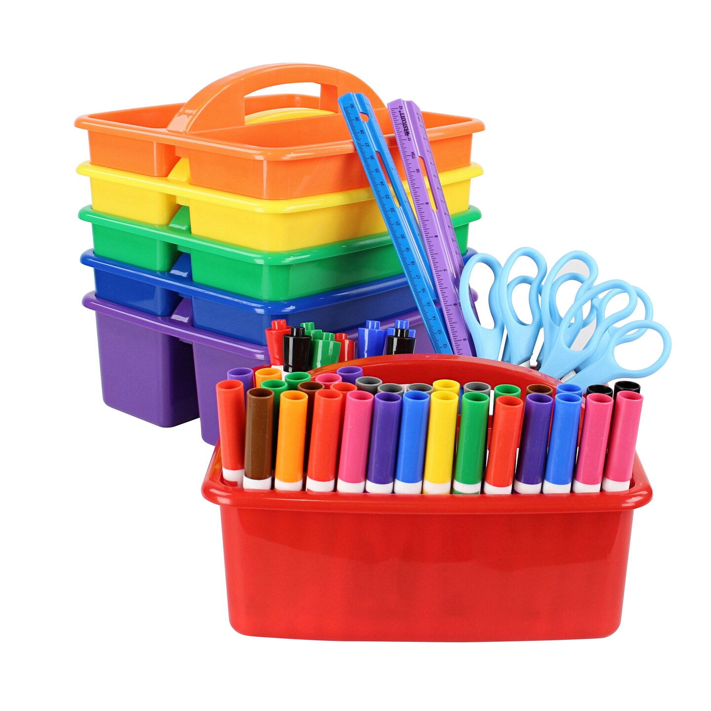 CraftyBook Colorful 6pk Classroom Art and Utility Caddy Organizer with Handles