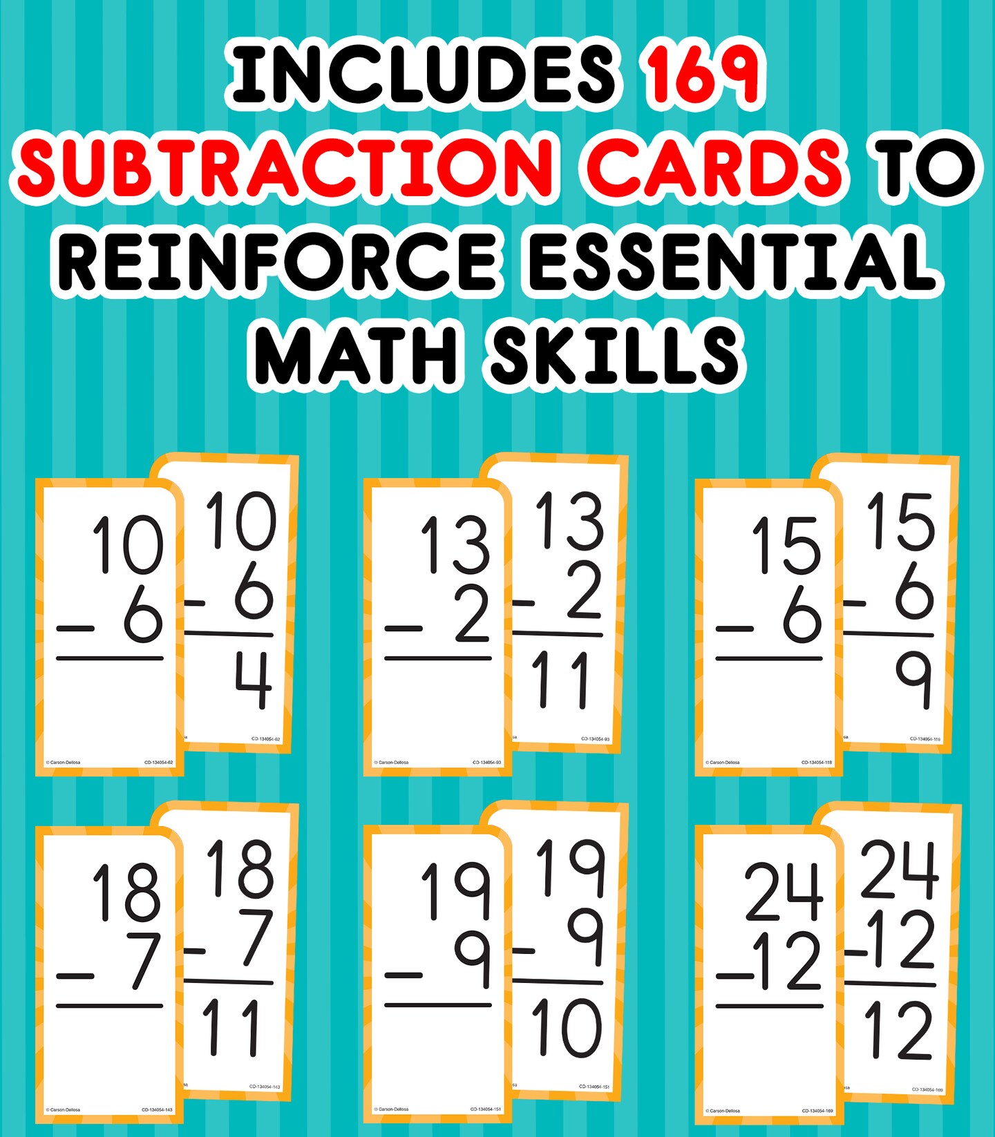 Carson Dellosa 169 Subtraction Flash Cards, All Facts for Subtracting Through 12, Mathematics Flashcards for Ages 6 and Up, Kindergarten and 1st Grade Learning Activities and Math Games for Kids 5-7