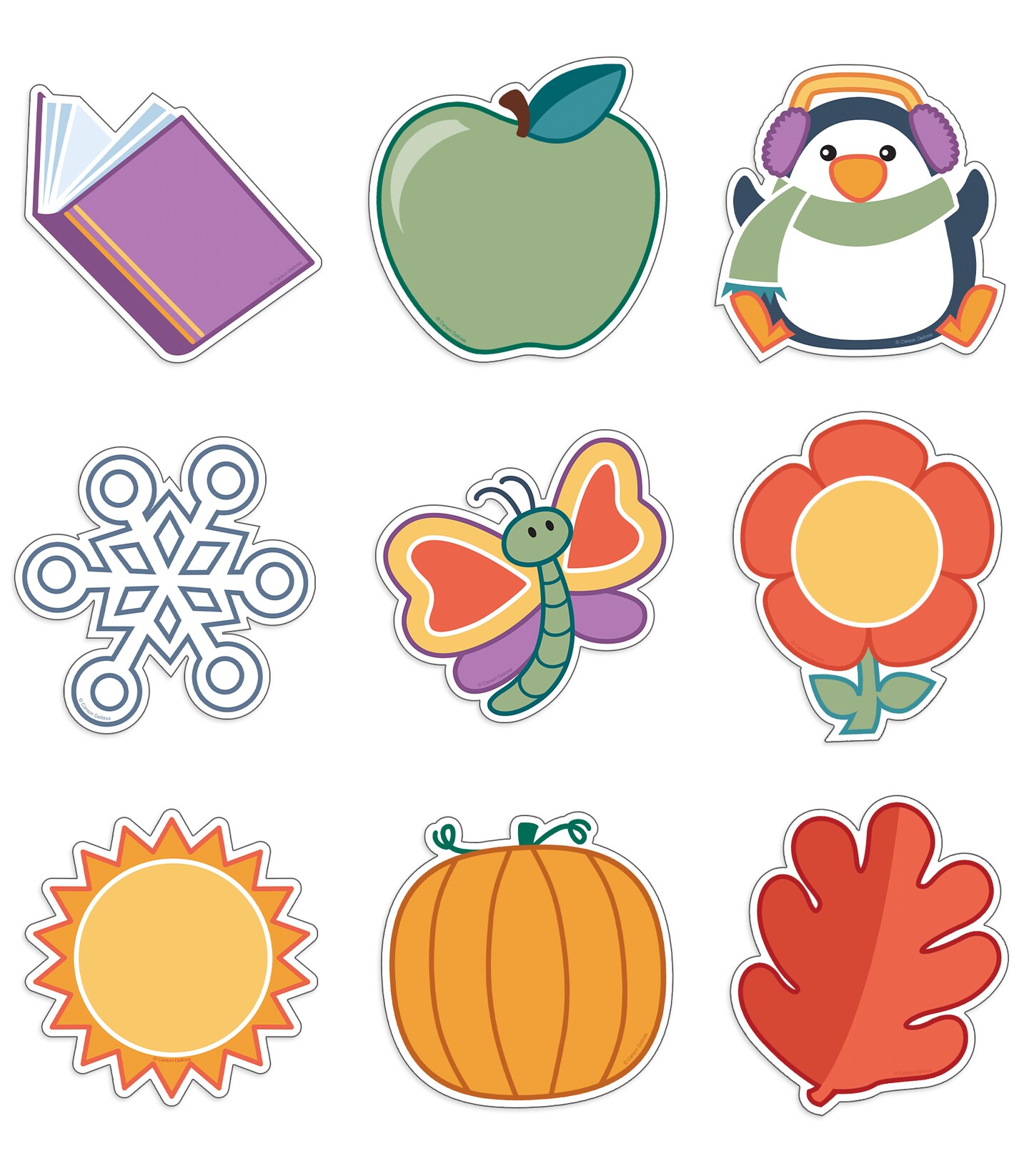 Carson Dellosa 150PC Summer, Fall, Winter, Spring Decor, Autumn Leaves, Snowflake, Hearts, Pumpkin, Sun Umbrella, Flower Cutouts, Bulletin Board, Locker, Christmas, Halloween, Thanksgiving Decorations