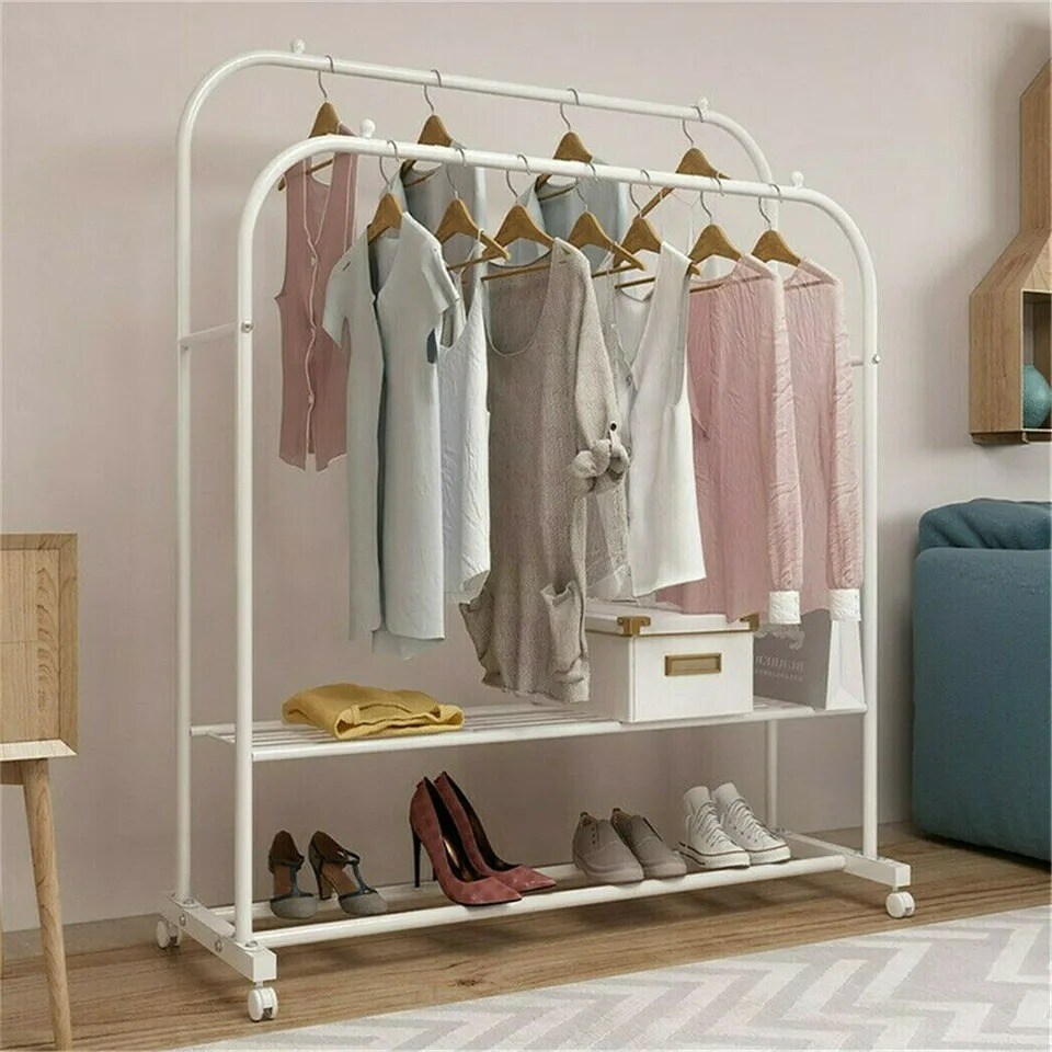 Industrial Pipe Metal Clothes Rail Heavy Duty Garment Hanging Rack Shoe