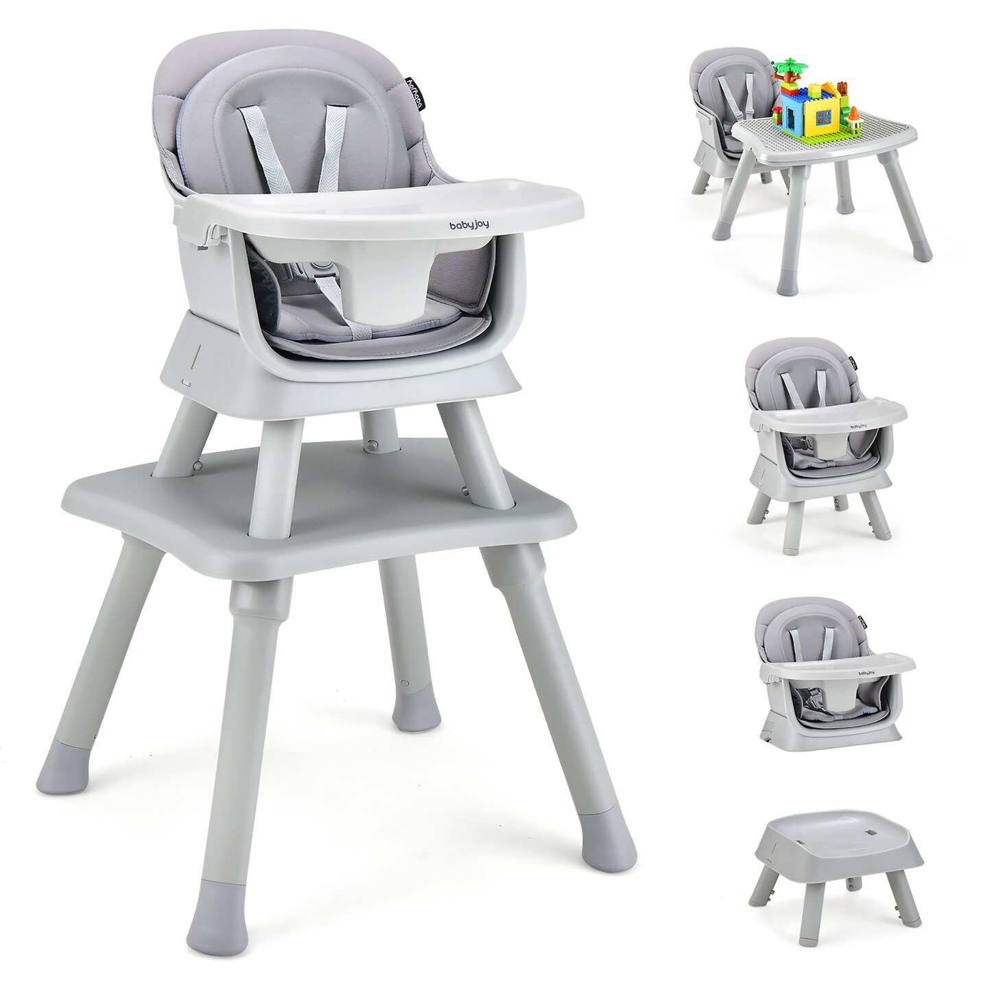 Costway 8-in-1 Baby High Chair Convertible Dining Booster Seat with Removable Tray Grey/Pink/Yellowith Strip/Black