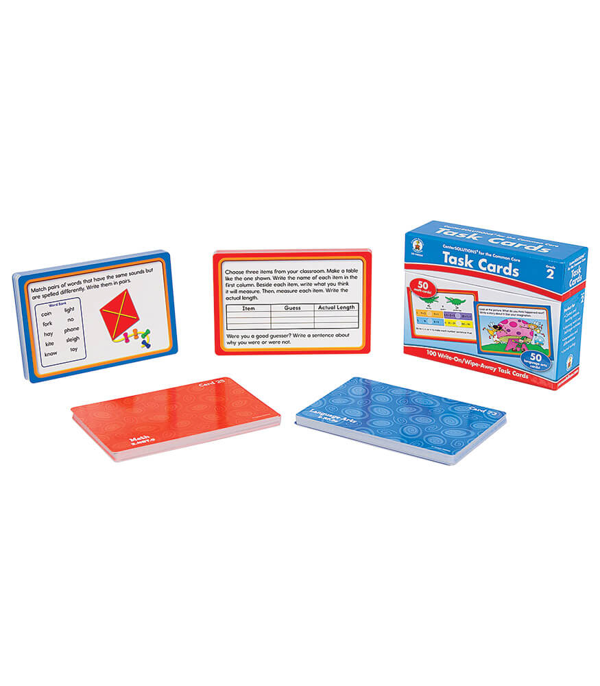 Carson Dellosa 2nd Grade Task Flash Cards, 100 Dry Erase Mathematics and ELA Flashcards, Common Core Learning Resources, Language Arts and Math Manipulatives for Kids Ages 7-8