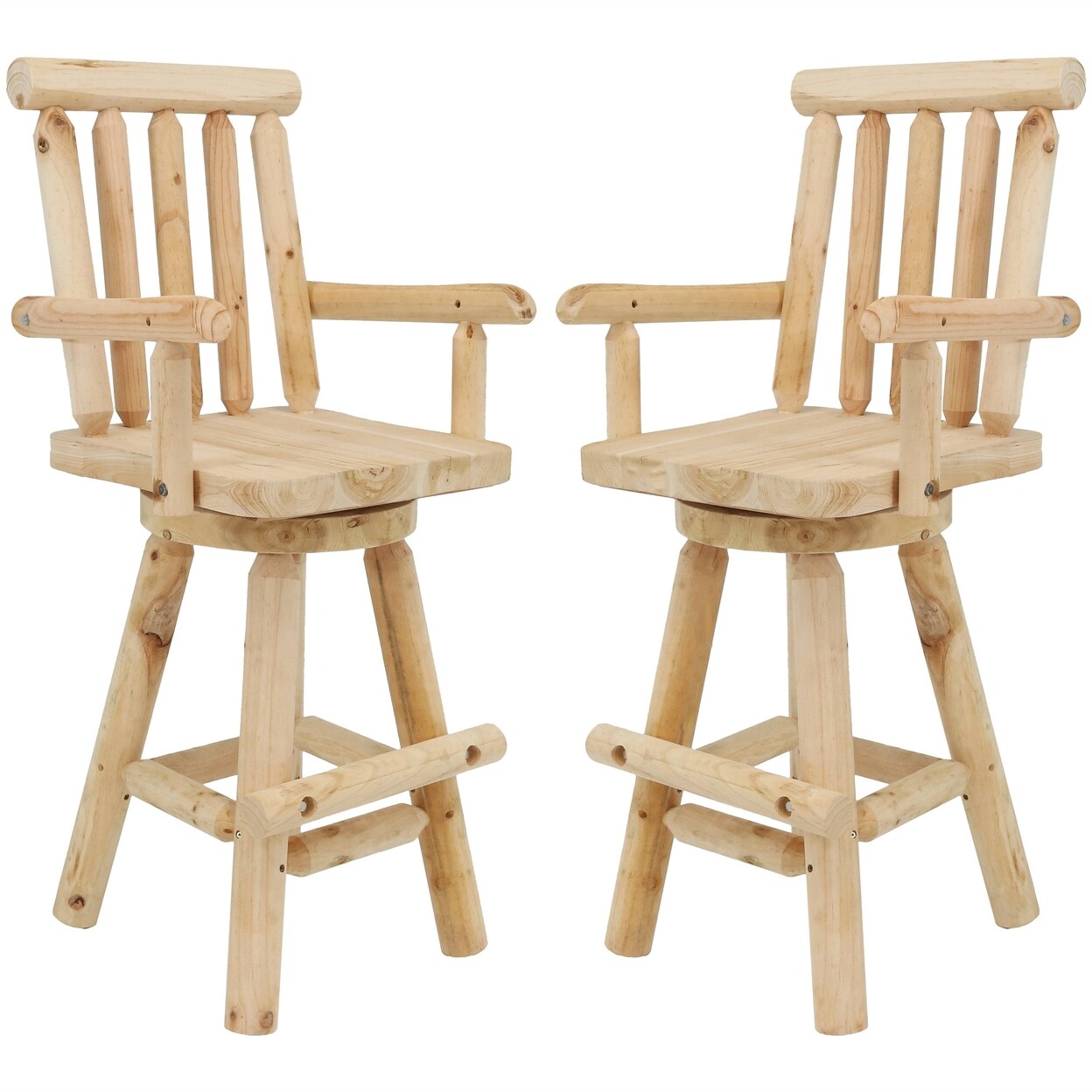 Sunnydaze Rustic Log Style Unfinished Fir Wood Indoor Bar Stool - Set Of 2