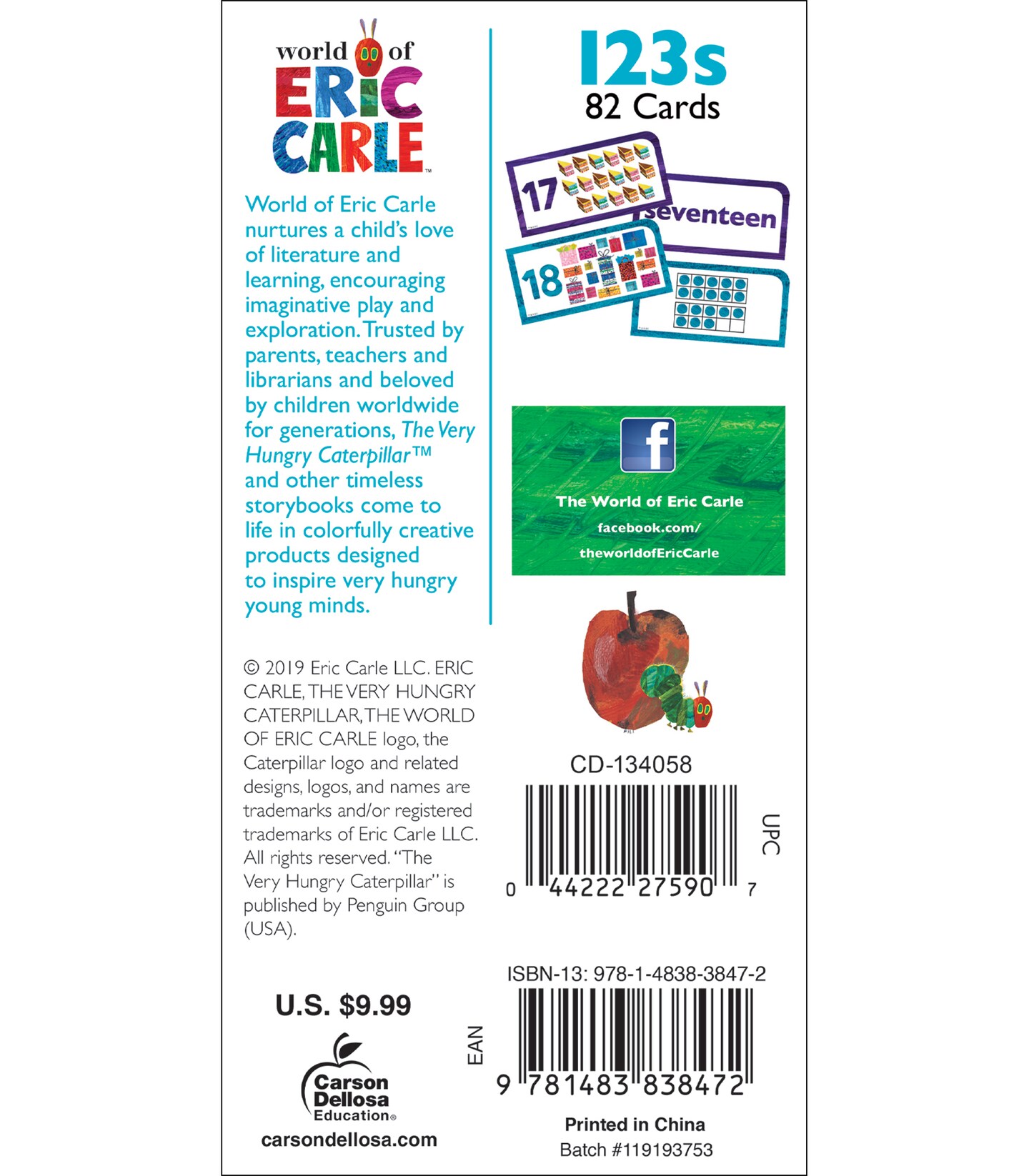 World of Eric Carle The Very Hungry Caterpillar Numbers 0-20 Flash Cards for Toddlers Age 4+, Number Flash Cards Covering 10 Frames, Number Words, Counting &#x26; More, PreK &#x26; Kindergarten Math Flash Cards