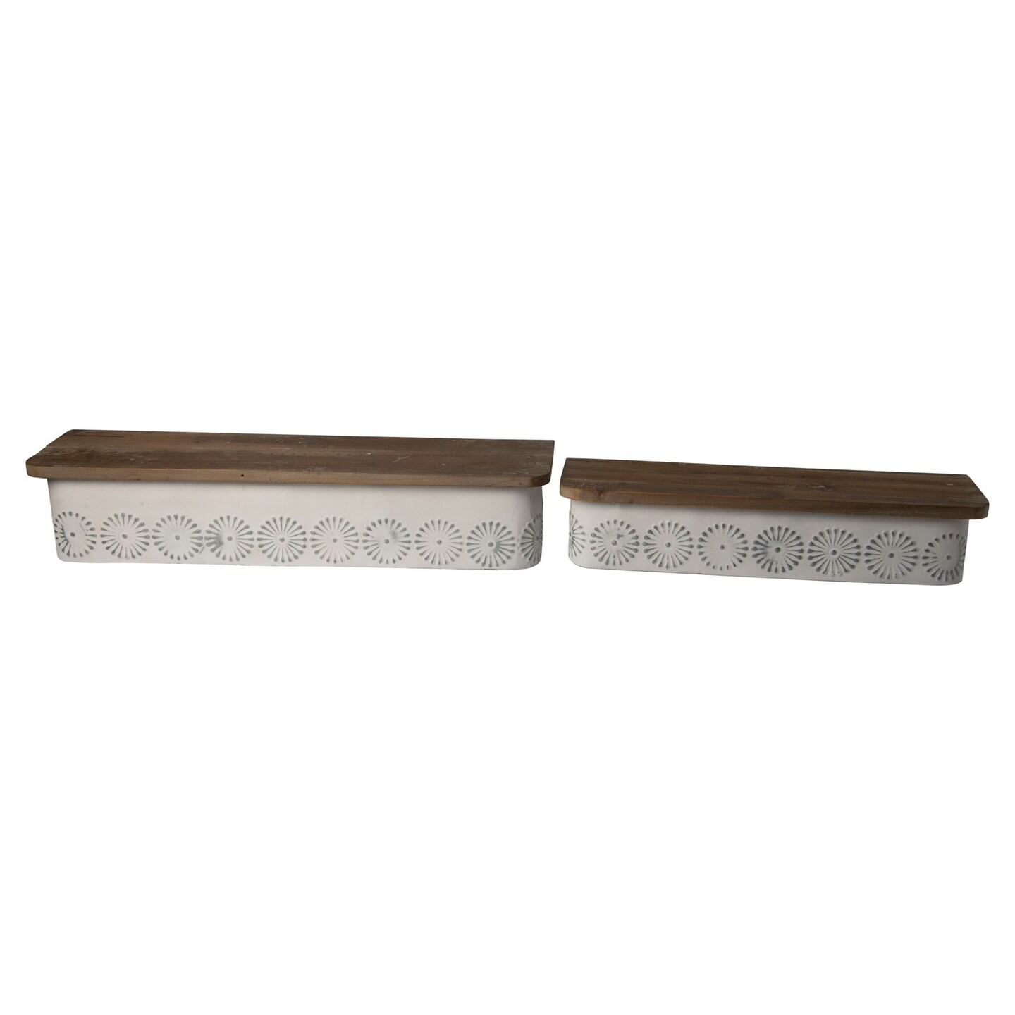 Creative Design Set of 2 White and Beige Antique Finish Floating Shelves 26.5&#x22;