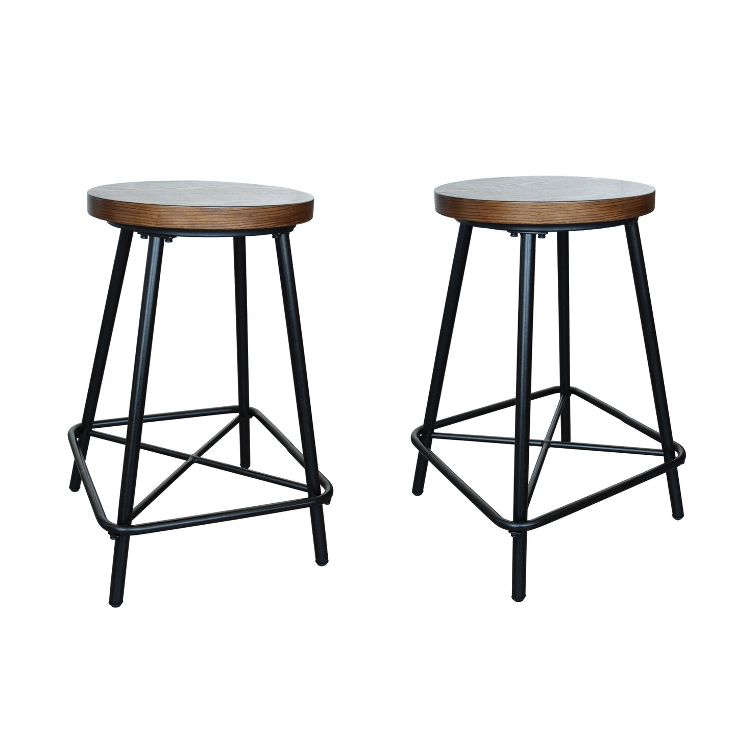 Contemporary Home Living Farmhouse Counter Stools - 24" - Brown and Black - Set of 2