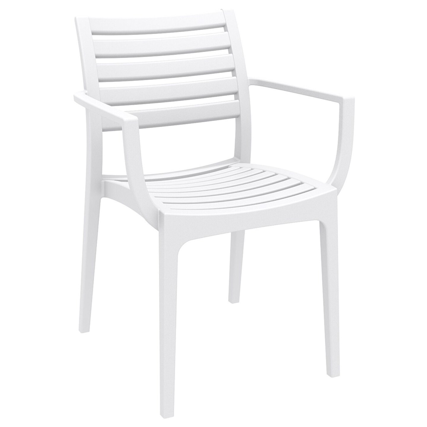 Luxury Commercial Living 33&#x22; White Stackable Outdoor Patio Dining Arm Chair