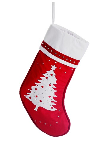Allstate 22" Red and White Embroidered Tree with Rhinestones Christmas Stocking