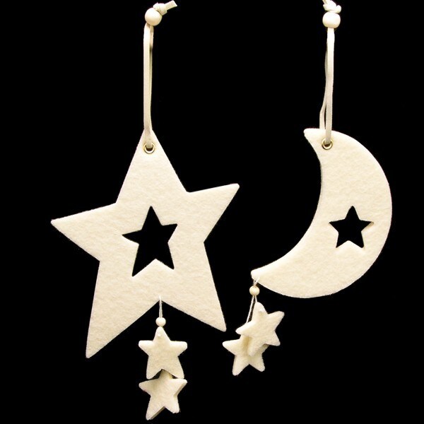 The Ribbon People Club Pack of 18 Ivory Colored Large Moon &#x26;  Star Felt Ornaments