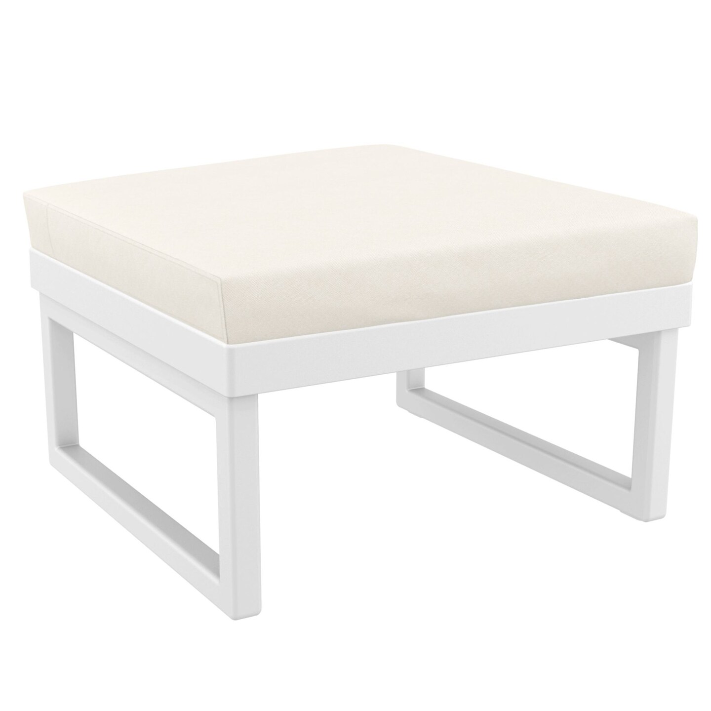 Luxury Commercial Living 25.5&#x22; White Square Ottoman with Sunbrella Beige Cushion