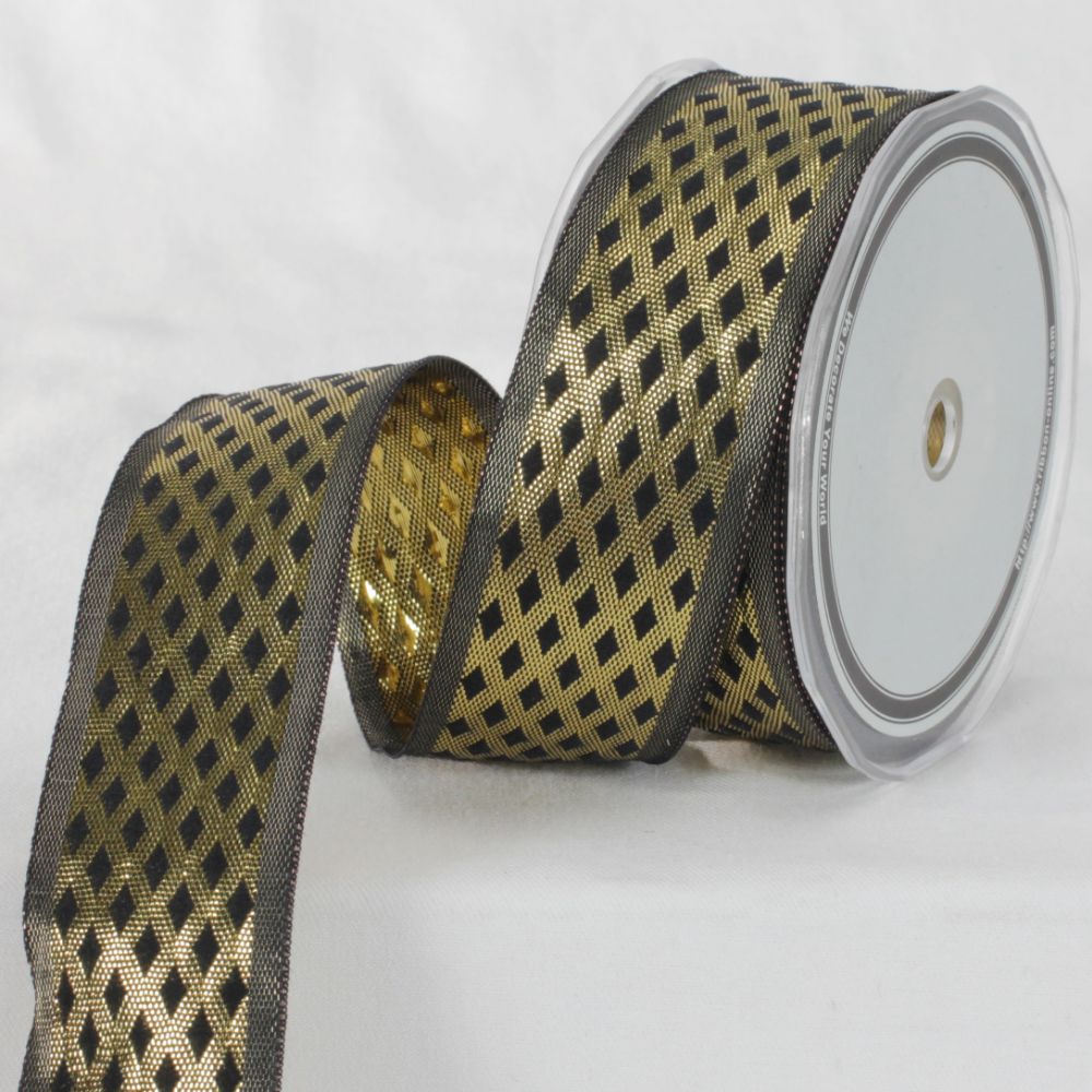 The Ribbon People Black and Gold Colored Metallic Finish Ribbon 1.5" x 27 Yards