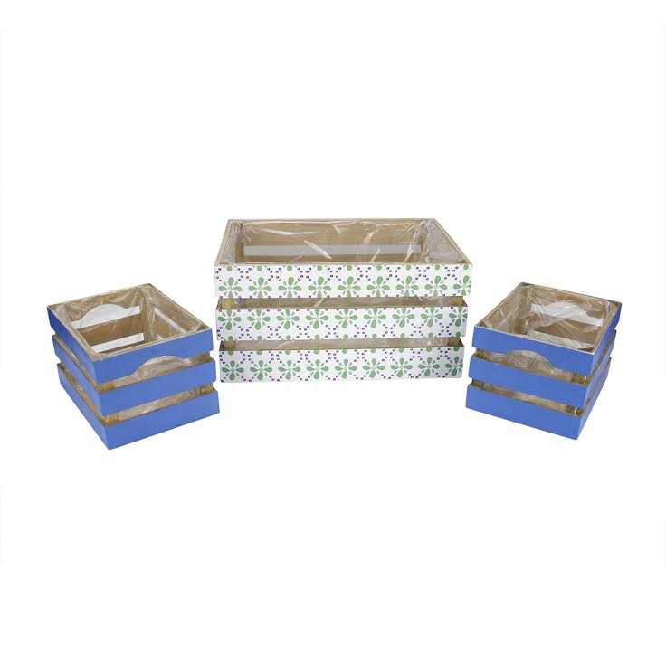 Kaemingk Set of 3 French Countryside Green Rectangular Wooden Decorative Storage Box Nesting Crates 13.5&#x22;