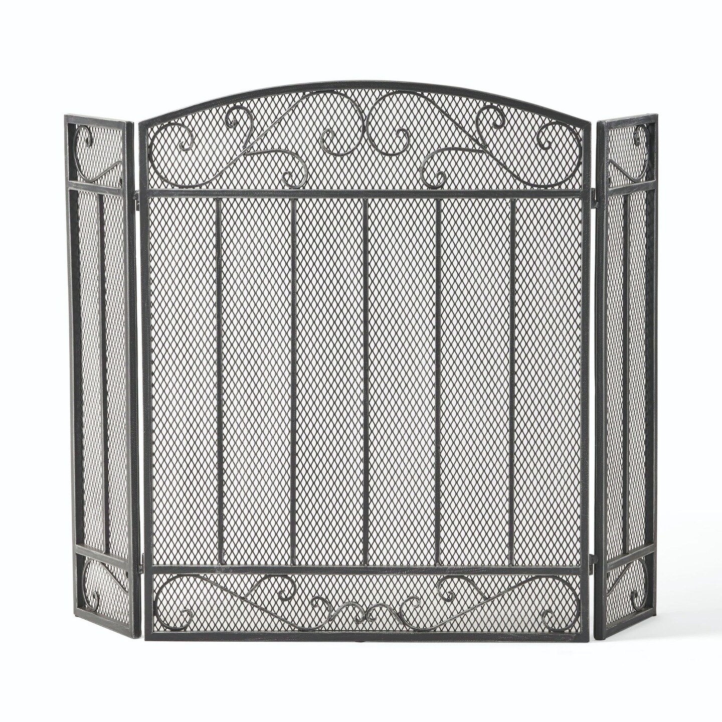 Contemporary Home Living 41.5&#x22; Black and Silver Contemporary Three Panel Fireplace Screen