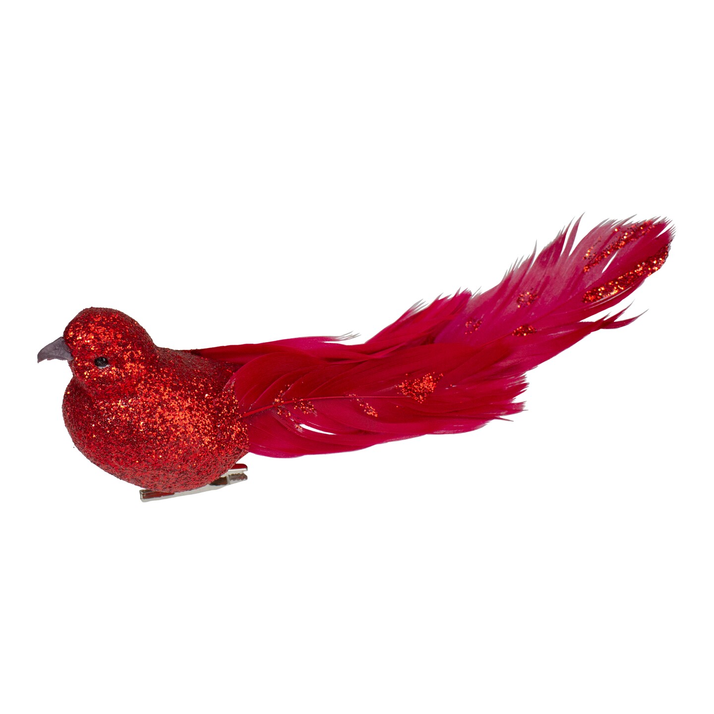 Northlight Glittered Bird With Feather Tail Christmas Clip On Ornament - 7&#x22; - Red