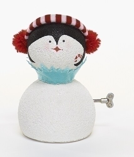 Roman 8.75&#x22; White and Blue Animated Musical Penguin Face Christmas Figurine