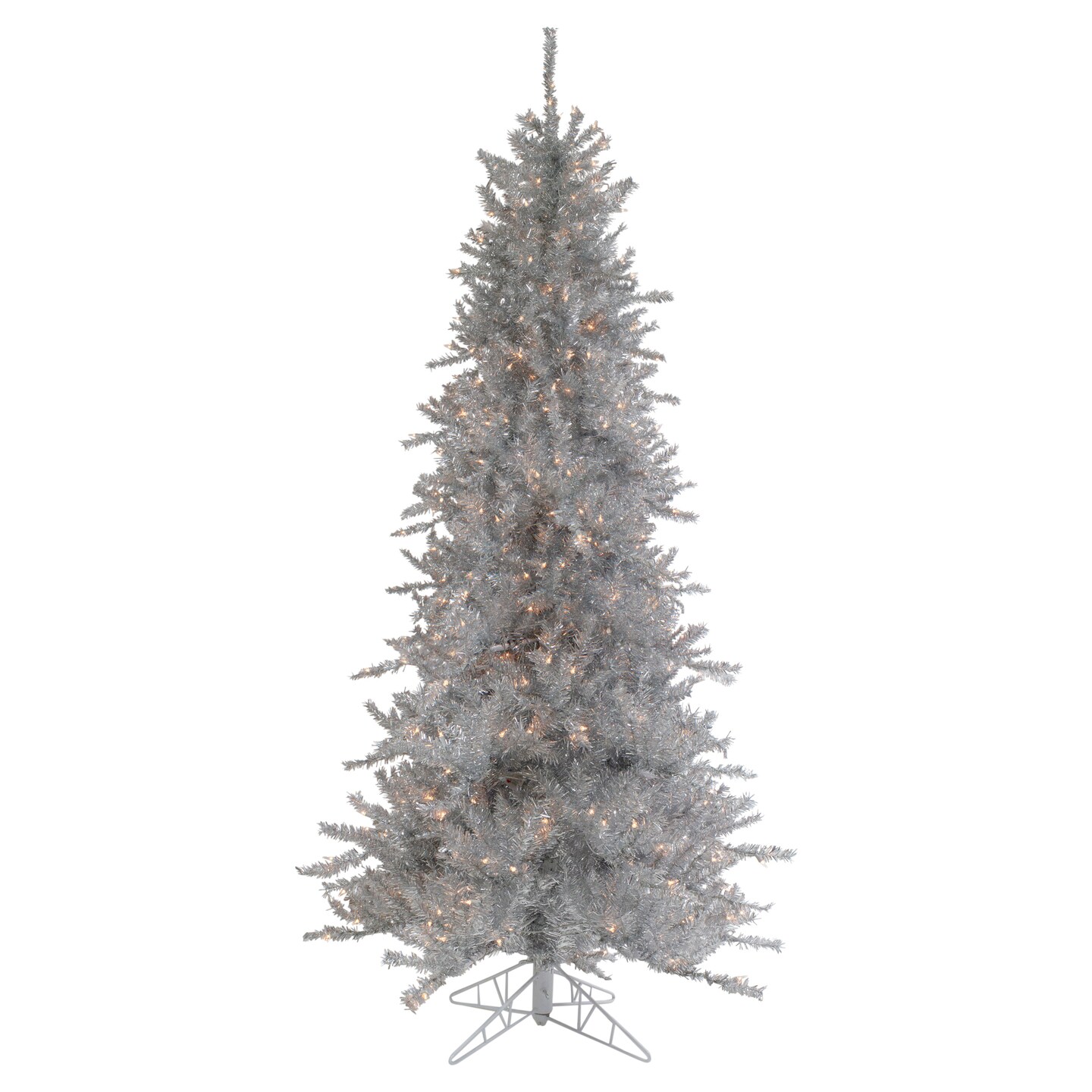 Northlight 9' Pre-Lit Silver Tinsel Noble Slim Artificial Christmas Tree - Clear Lights