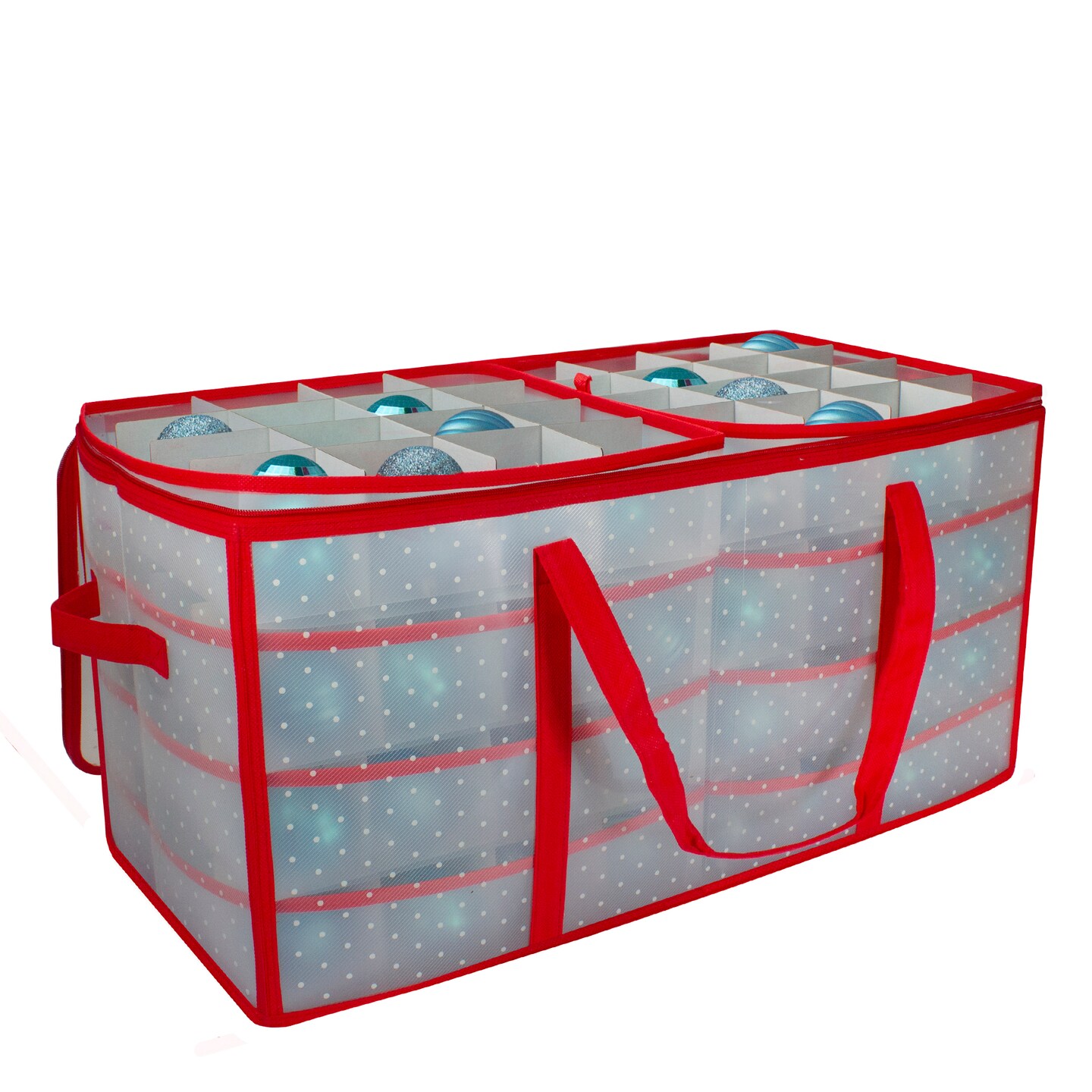 Northlight Transparent Zip Up Christmas Storage Box - 26.25" - Holds 128 Ornaments - Red and Clear