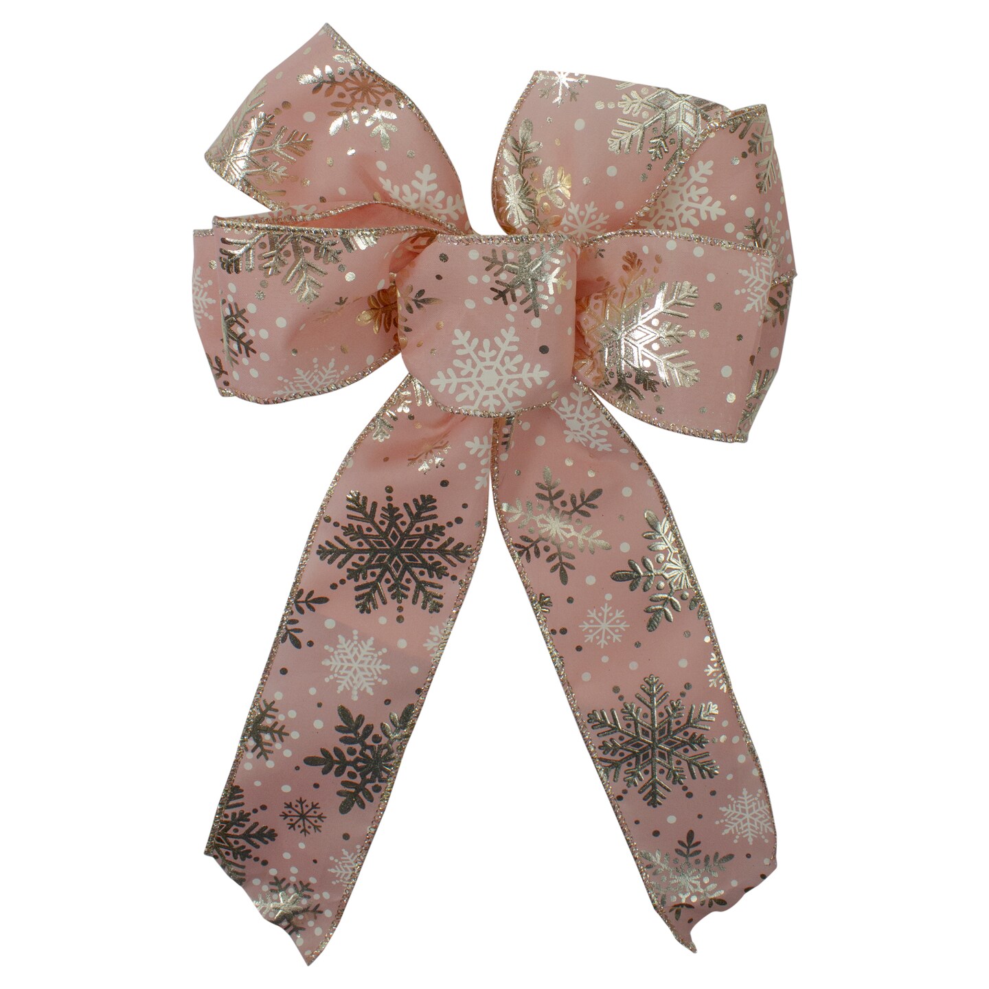 Northlight 14&#x22; x 9&#x22; Pink and Gold Snowflake 6 Loop Christmas Bow Decoration