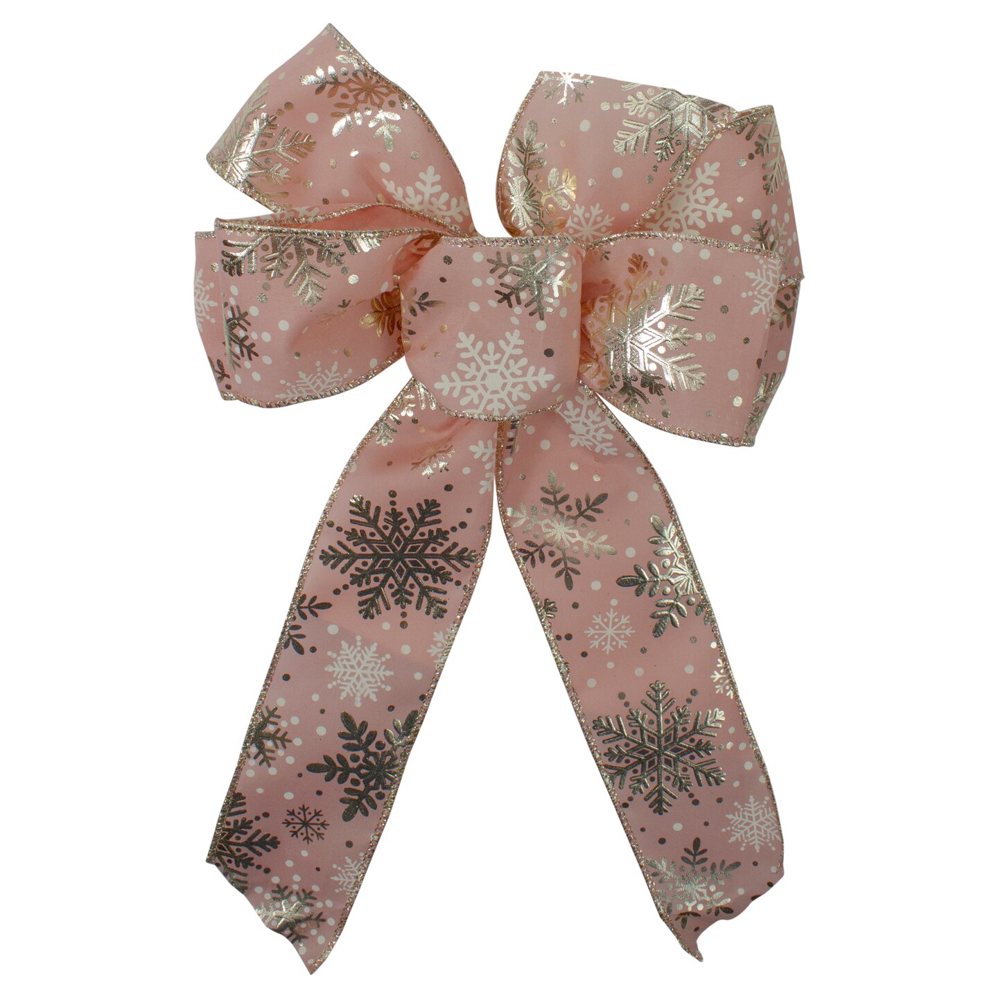 Northlight Shiny Snowflake 6-Loop Christmas Bow Decoration - 9" x 14" - Pink and Gold
