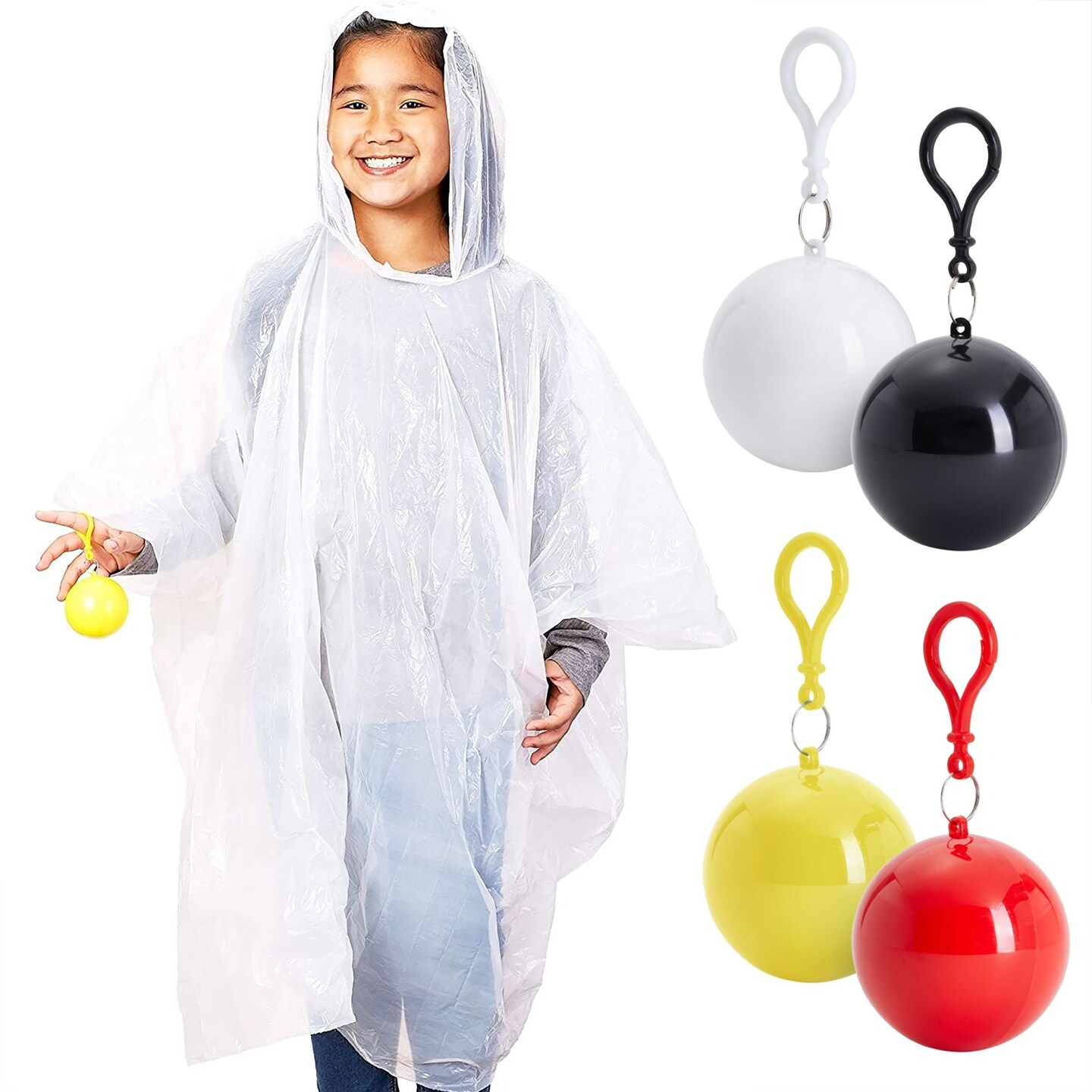 4 Pack Disposable Rain Ponchos for Kids with Hood and Attachable Round ...
