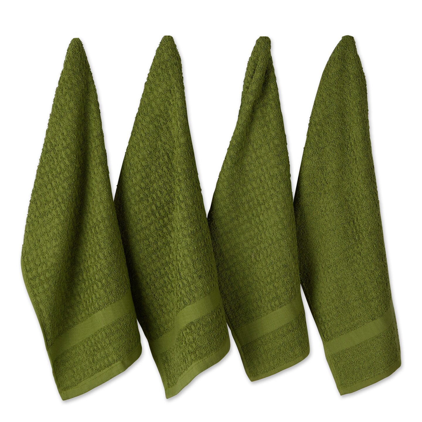 Contemporary Home Living Set of 4 Solid Artichoke Green Waffle Terry Dish  Towel, 26