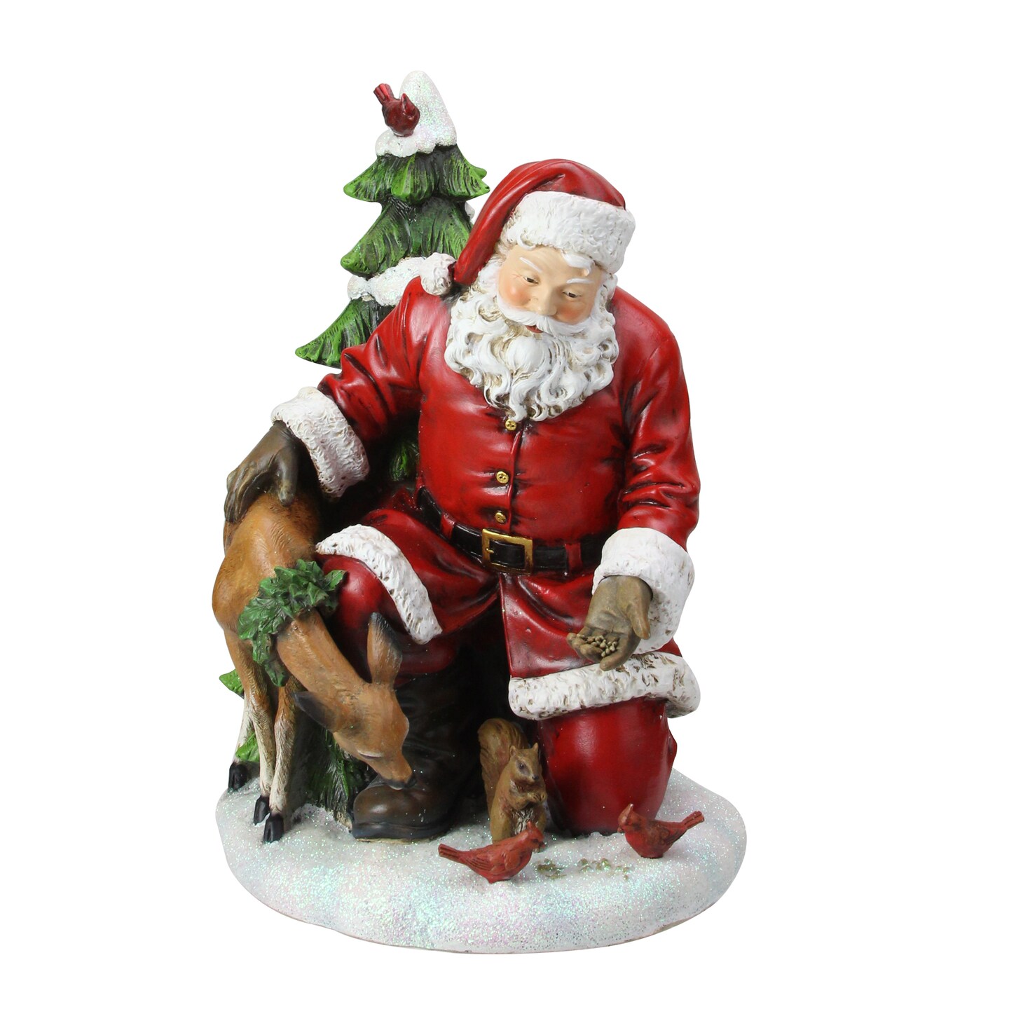 Napco 11.5&#x22; Red and White Santa Claus Feeding The Animals Christmas Table Figurine