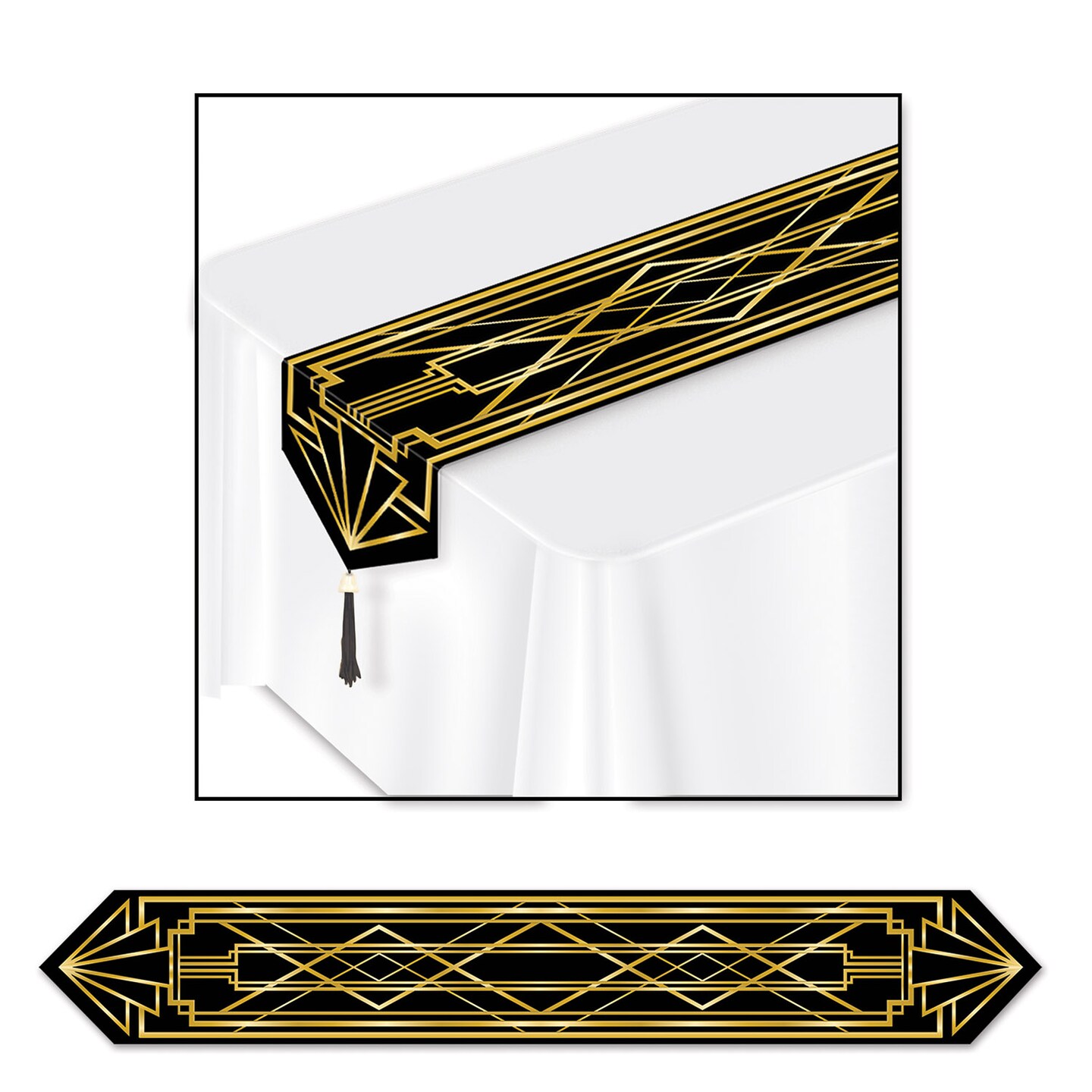 Party Central Club Pack of 12 Gold and Black Art Deco Table Runners 6'