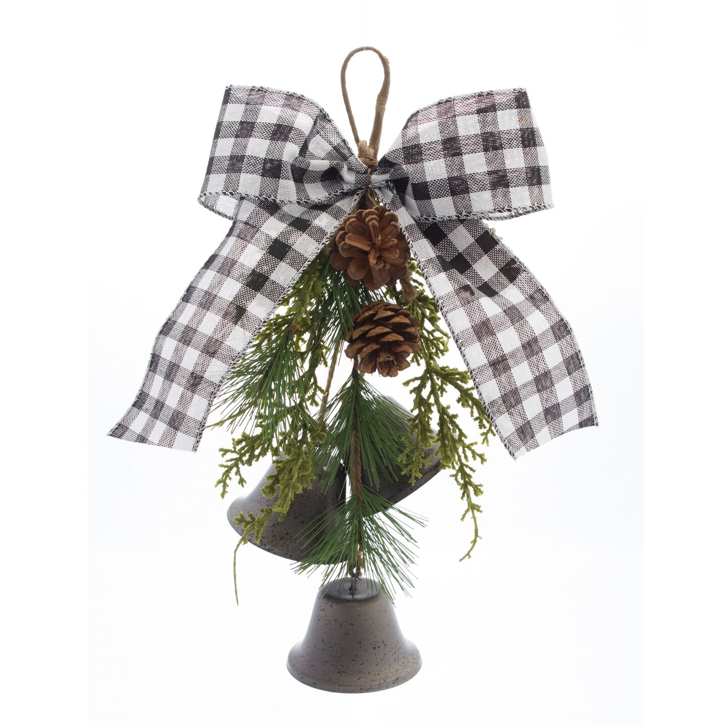 Melrose Gingham Bow Tie with Bells Door Hanging Decorations - 13&#x201D; - Set of 6