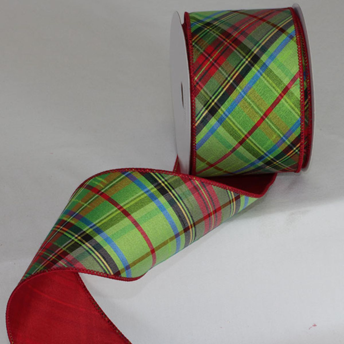 The Ribbon People Green and Red Couture Plaid Metallic Wired Craft Ribbon 3&#x22; x 10 Yards