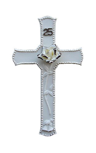 Roman 25th Silver Wedding Anniversary Porcelain Wall Cross - 8&#x22;