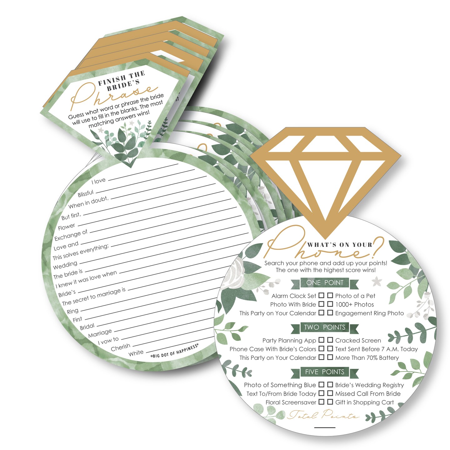 Big Dot of Happiness Boho Botanical Bride - 2-in-1 Greenery Bridal Shower and Wedding Party Cards - Activity Duo Games - Set of 20
