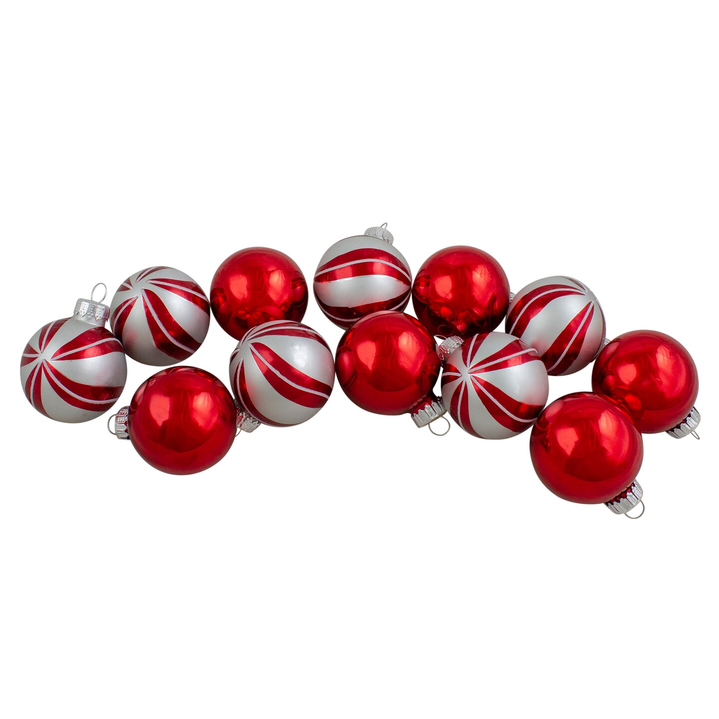 Northlight 12ct Red and Silver 2-Finish Swirl Glass Christmas Ball Ornaments 1.75&#x22; (45mm)