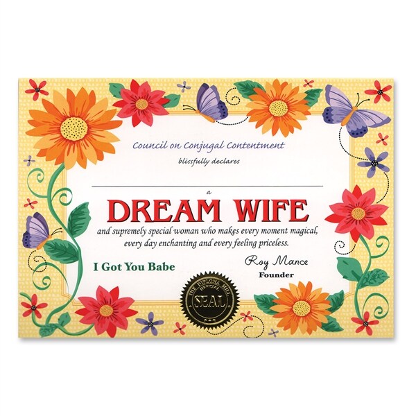 Beistle Pack of 6 &#x27;&#x27;Dream Wife&#x27;&#x27; Certificate 5&#x22; x 7&#x22;
