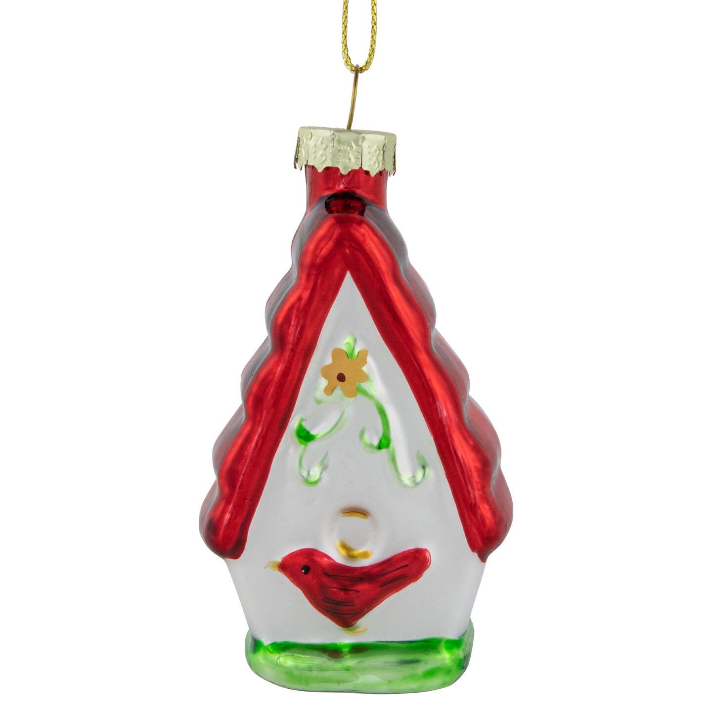 Northlight Birdhouse with Cardinal Glass Christmas Ornament - 3.25&#x22; - Red and White