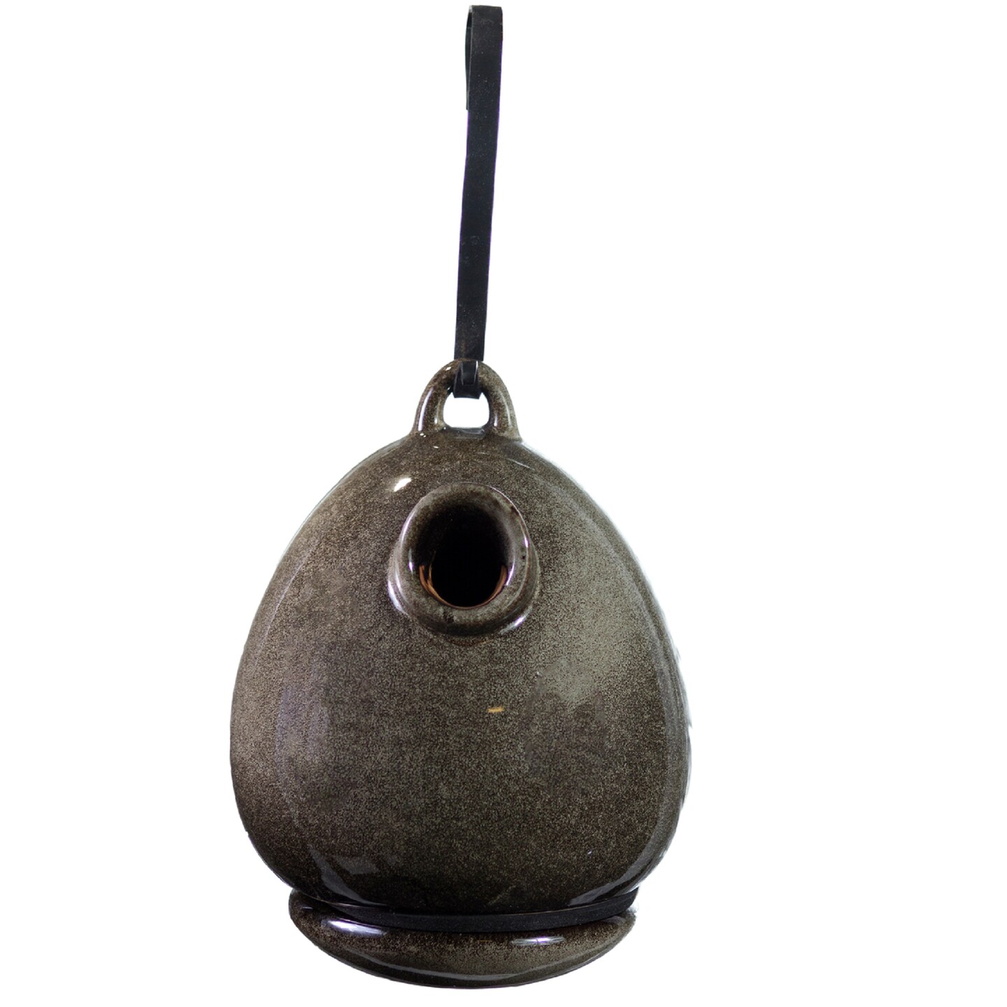 Outdoor Living and Style 9&#x22; Granite Brown Heavy Duty Porcelain Hanging Teapot Birdhouse