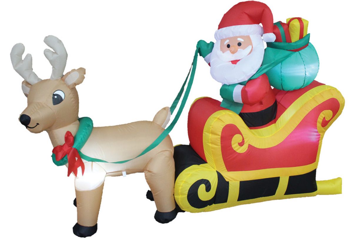 The Costume Center 6&#x27; Red and Green Santa on Sleigh Outdoor Inflatable Prop