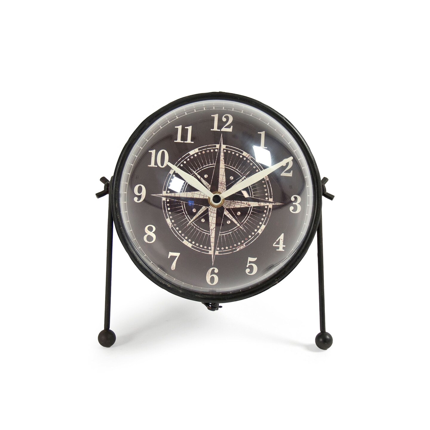 Zentique 8&#x22; Black and Silver Nautical Compass Round Desk Clock