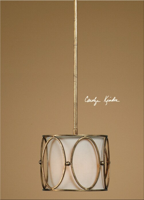 Diva At Home 54&#x22; Round Cream Shade with Golden Oval Accented Mini Pendant Light