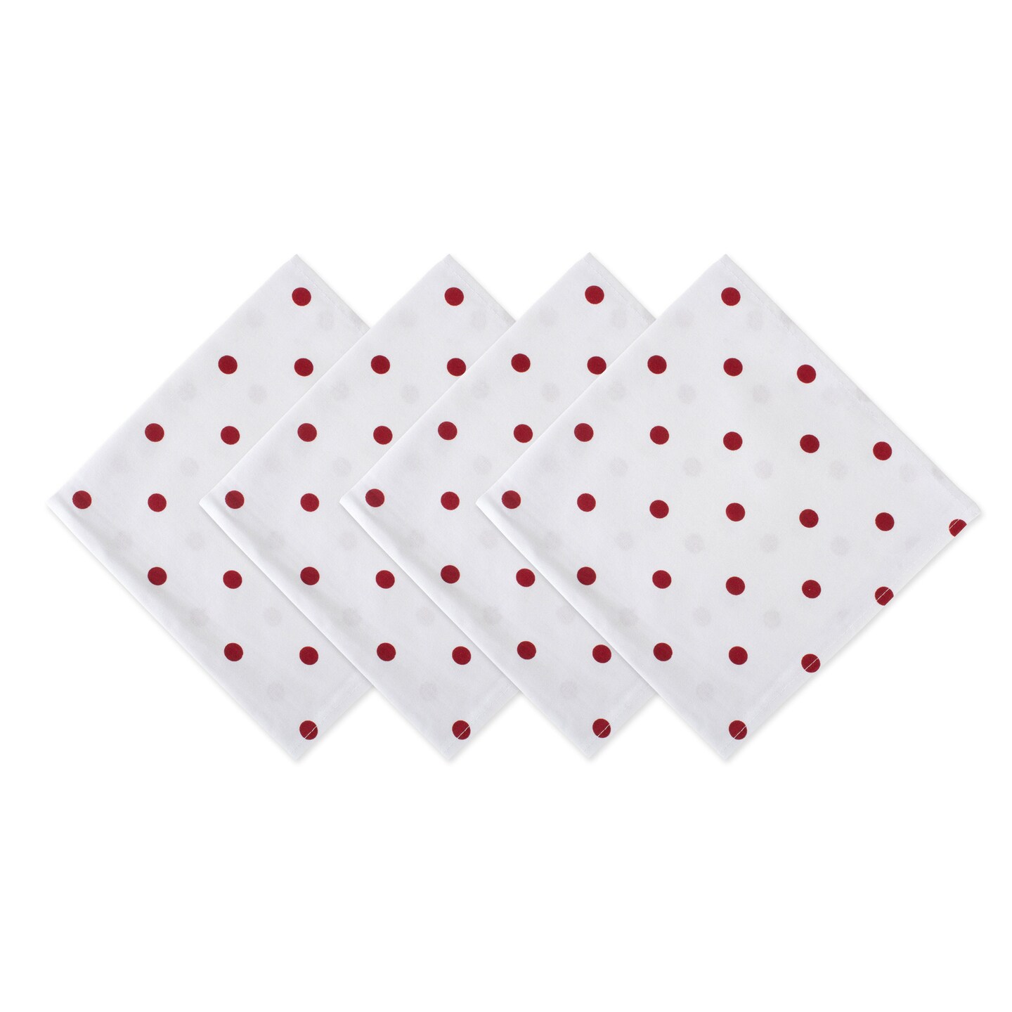 Contemporary Home Living Set of 4 White and Red Polka Dot Napkin, 18&#x22;