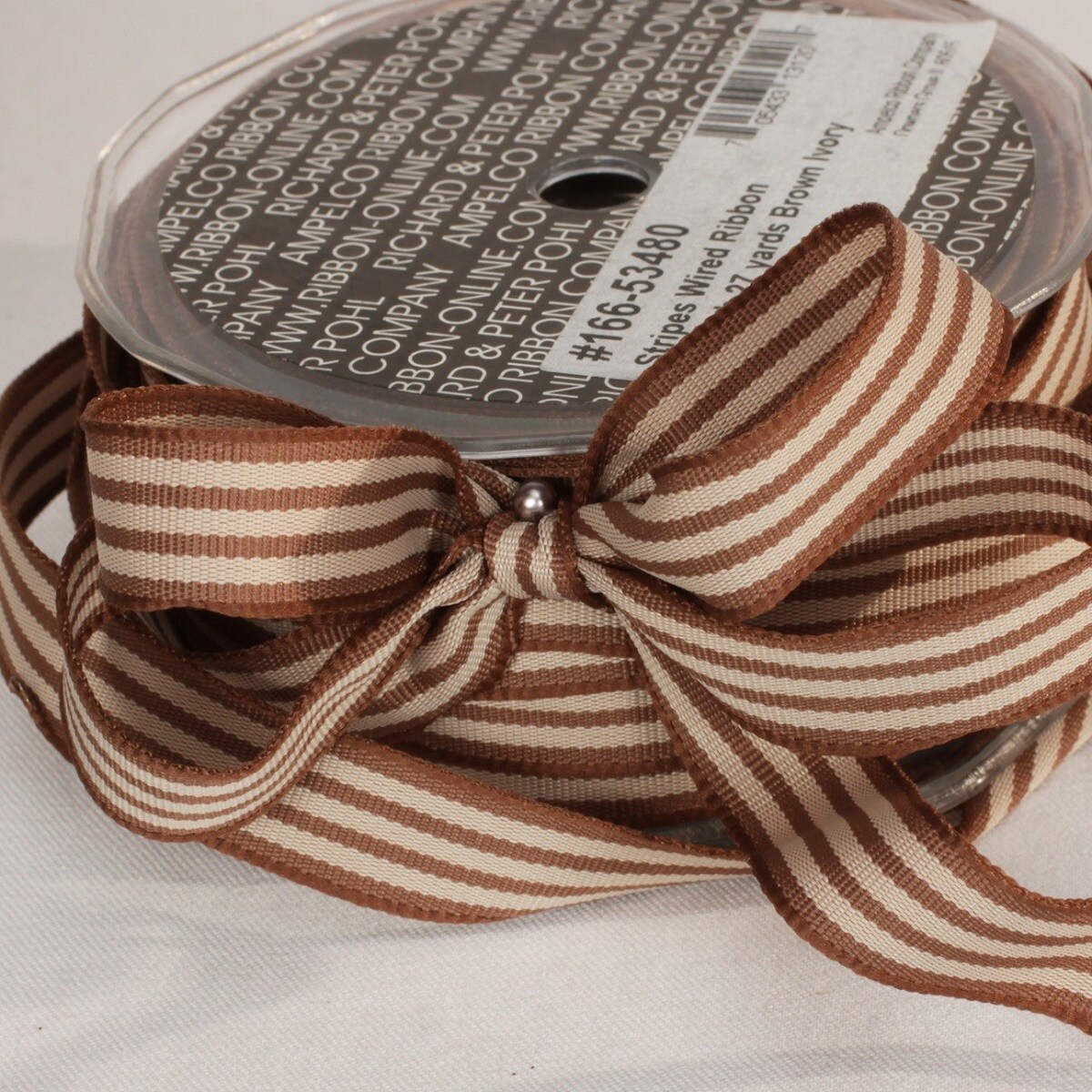 Brown and Beige Wired Craft Ribbon 0.25 x 54 yards