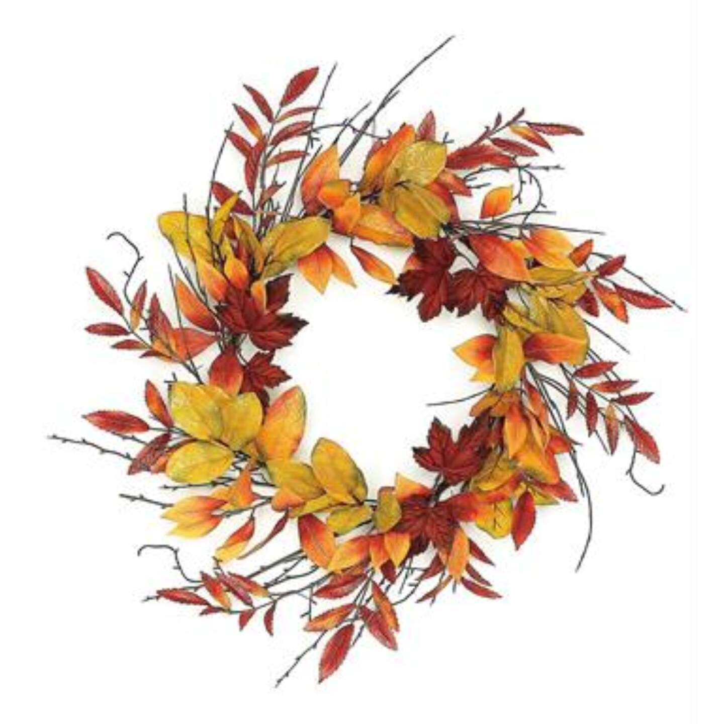 Select Artificials Mixed Leaves Artificial Autumn Wreath, Red and Green ...