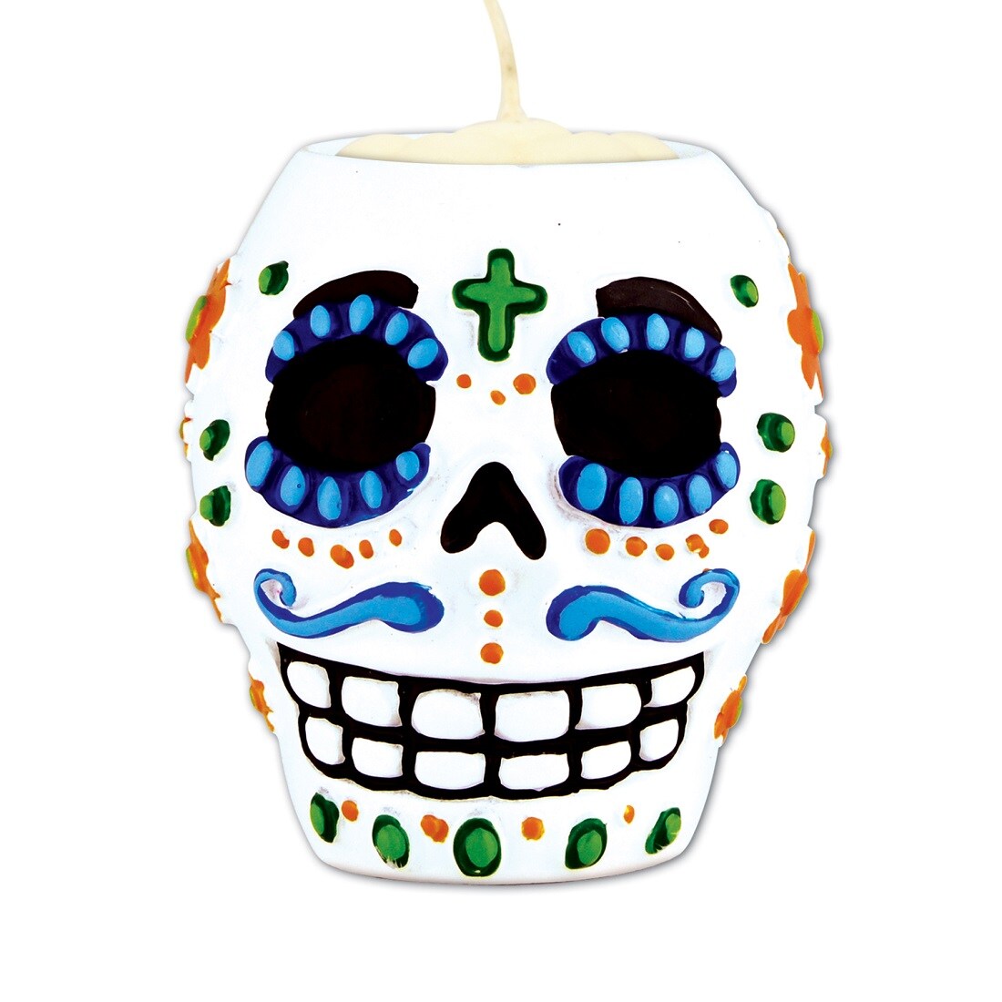Beistle Pack of 6 Blue and Green Male Day of The Dead Skull Tea Light Candle Holder 6 oz.